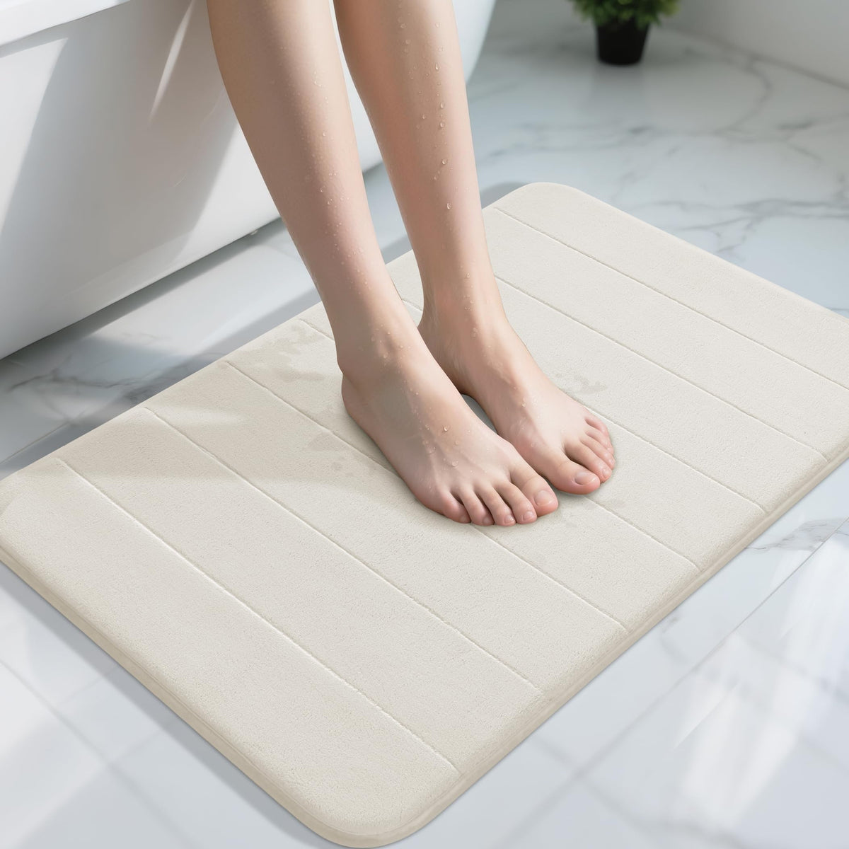 Yimobra Memory Foam Bath Mat, Super Soft Absorbent Bathroom Rug Non Slip 31.5x20 Inch, Quick Dry, Machine Washable Floor Carpet for Tub Shower, Home Decor Accessories, Beige