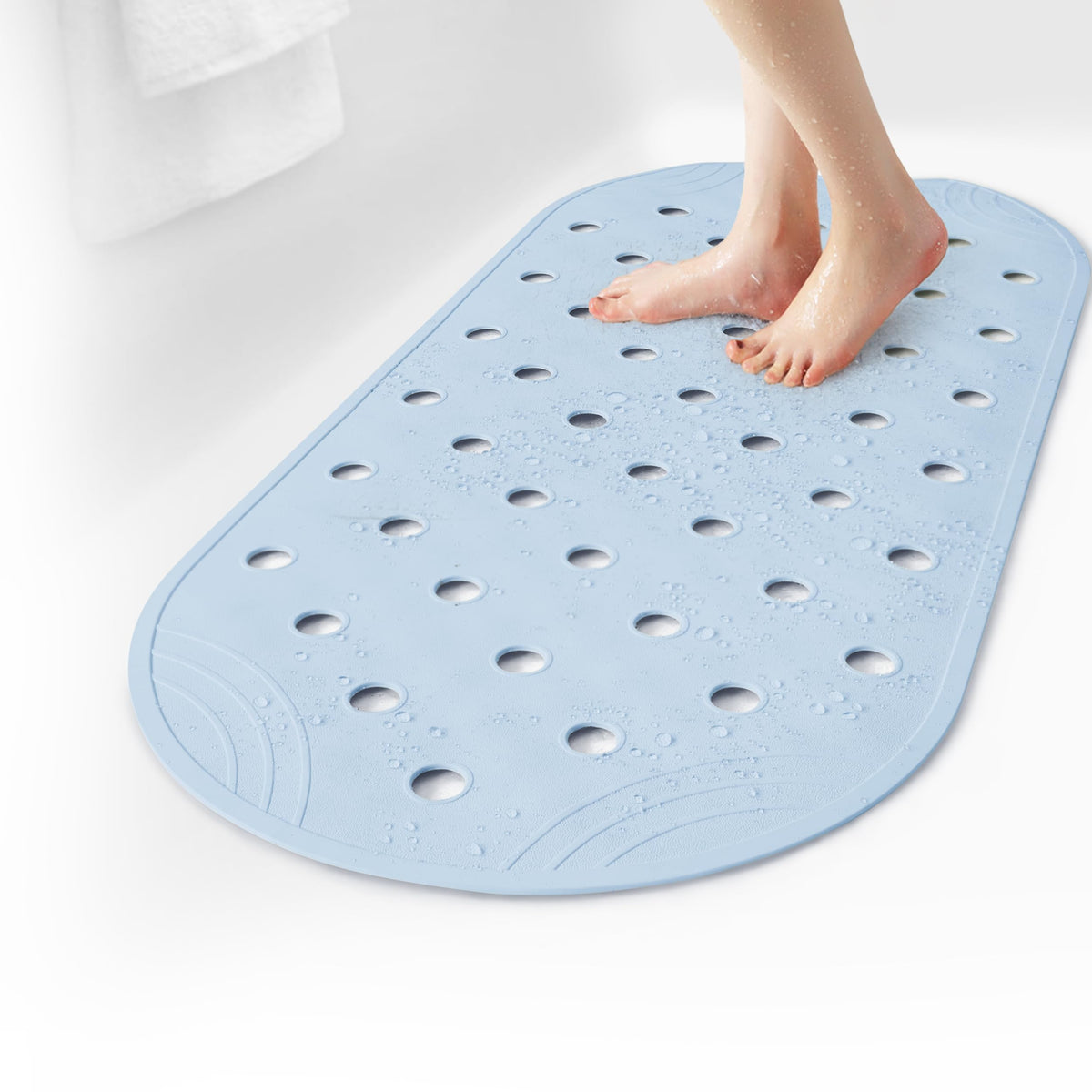Rubber Bathtub Mat Shower Mat Non-Slip, 31x14 Inch, Bath Tub Floor Mat with Suction Cups and Drainage Holes, Grey