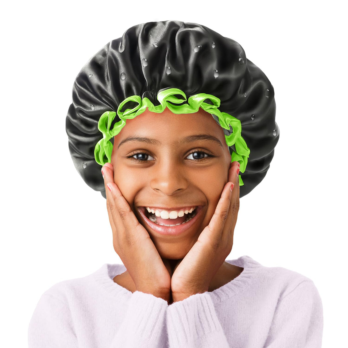 mikimini Extra Large Black Shower Caps Pack of 2 for Women and Men Thick Long Hair Braids, Reusable Waterproof Double Layers XL Bathing Hair Cap with Vibrant Orange Edge (Black)