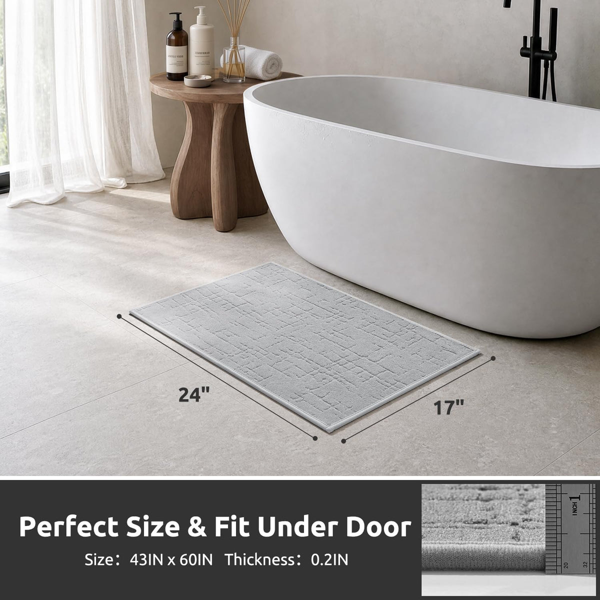 AMOAMI-Bath Mat-Absorbent Quick Dry Bathroom Floor Mats-Washable Rubber Backing Bath Mats for Bathroom Rugs Fit Under Door-Bath Rug for in Front of Sink Bathtub Shower Room, Grey 17''x24''