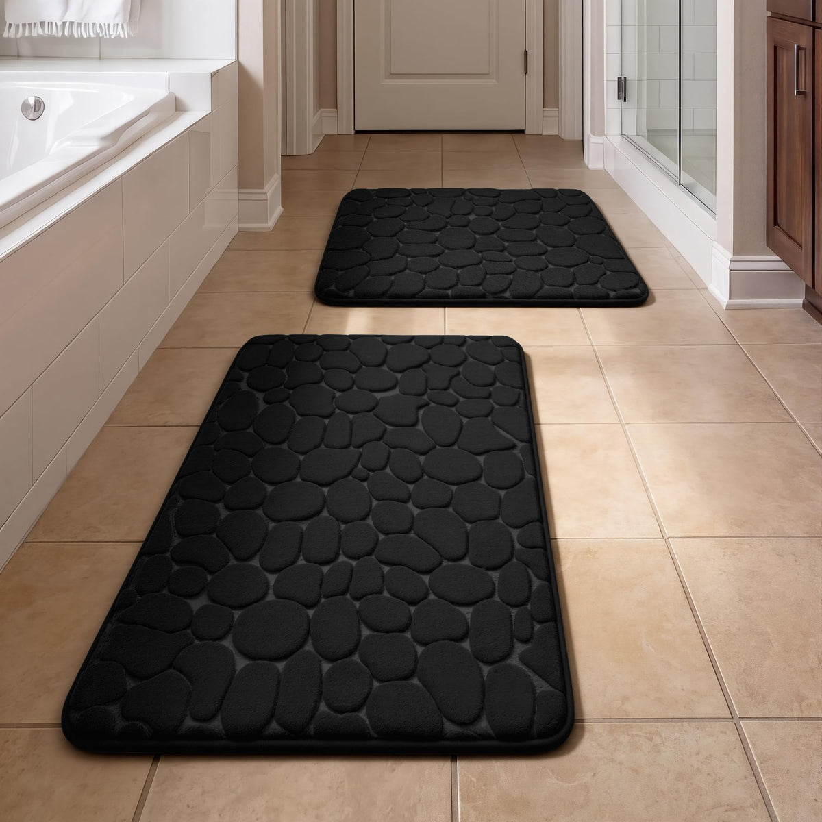 YIHOUSE Bathroom Mat Rug, Memory Foam Bath Mat, Non-Slip Bathroom Floor Mats, Cobblestone Bath Mats Absorbent Bath Rugs Washable Quick Dry (17x24,Dark Gray)