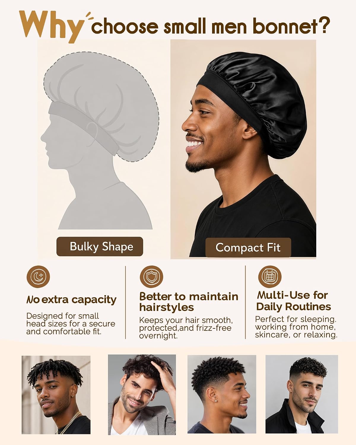 YANIBEST Small Satin Bonnet for Men, Hair Bonnet for Short Hair Waves