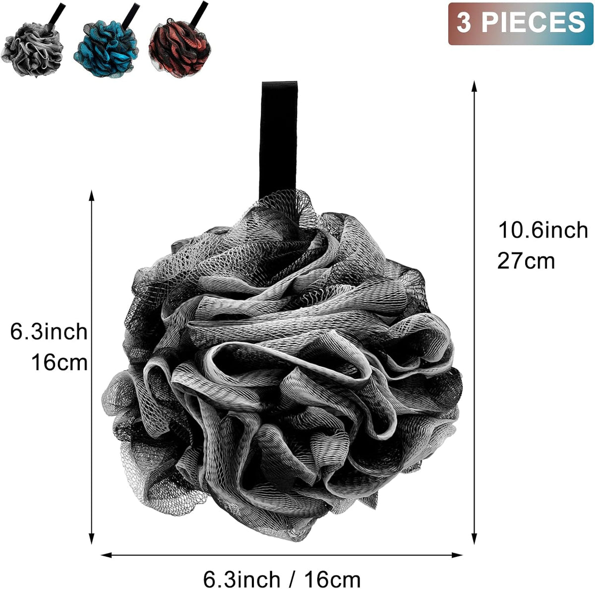 Loofah Bath Shower Sponge Body Scrubber,Extra Large 75g XL Exfoliate Mesh Pouf Shower Bouquet,3 Pack Body Wash for Women and Men