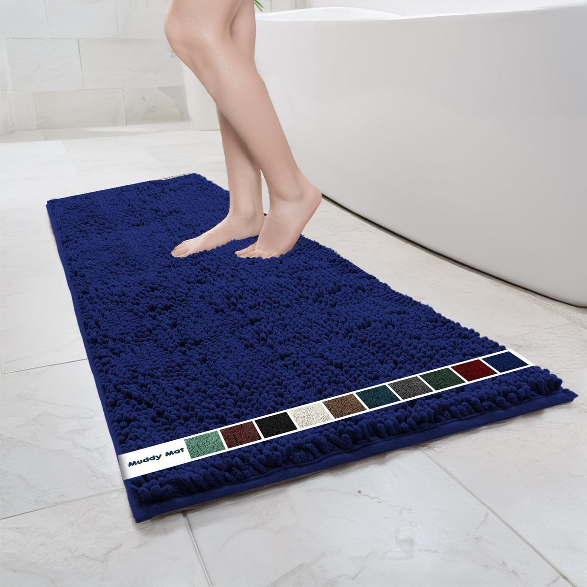 Muddy Mat Chenille Bathroom Rugs Quick Dry Microfiber Mats Non Slip Washable, Extra Thick, Soft and Highly Absorbent Bath Mats for Bathroom, Kitchen, and Shower Floor - Grey Medium 30"X19"