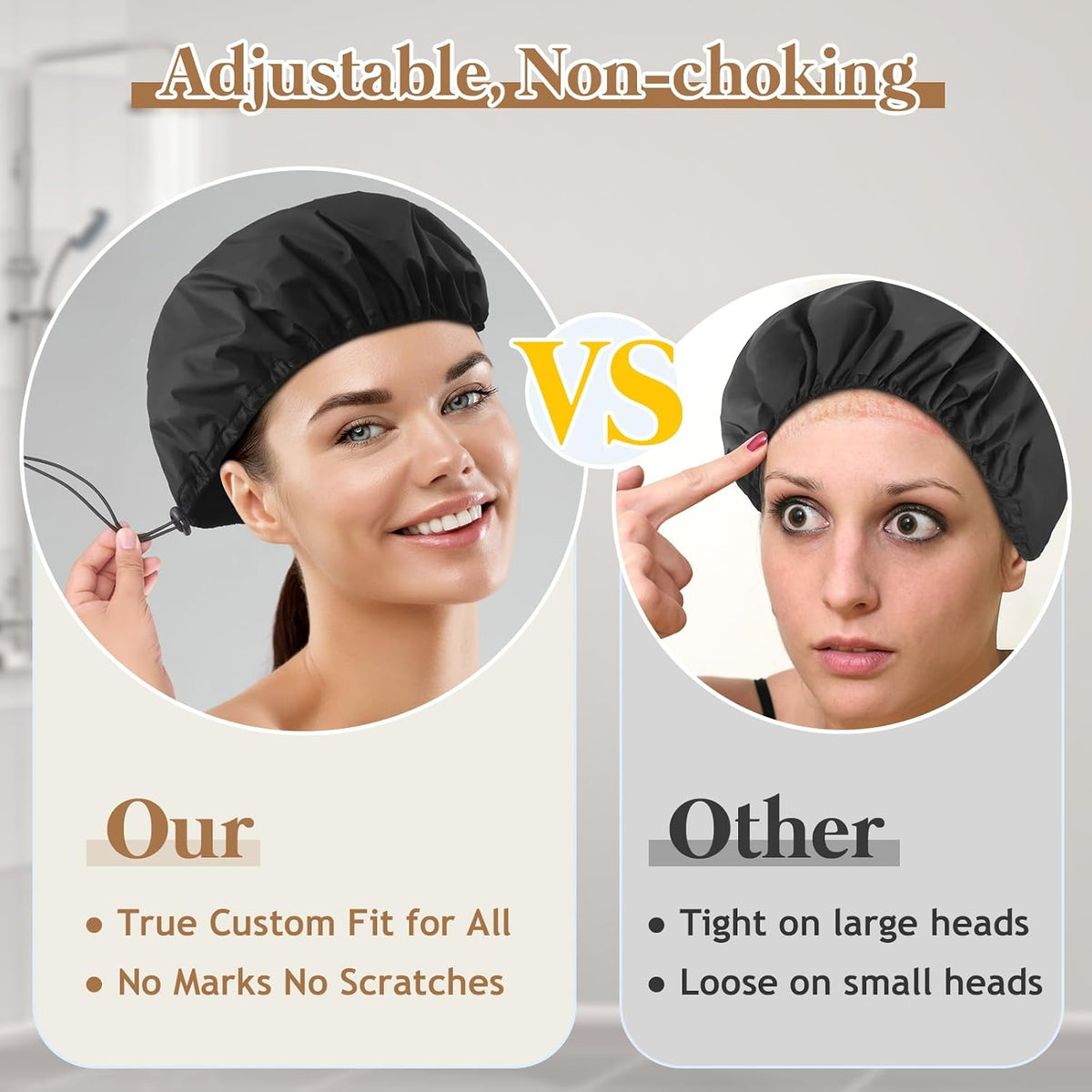Sheomern 2 Pcs 15" XL Extra Large Terry Lined Shower Cap, Adjustable Dual Waterproof Shower Cap for Women Reusable Soft Hair Cap Bath Cap for Long Braids, Thick Hair, Locs, Curly Hair