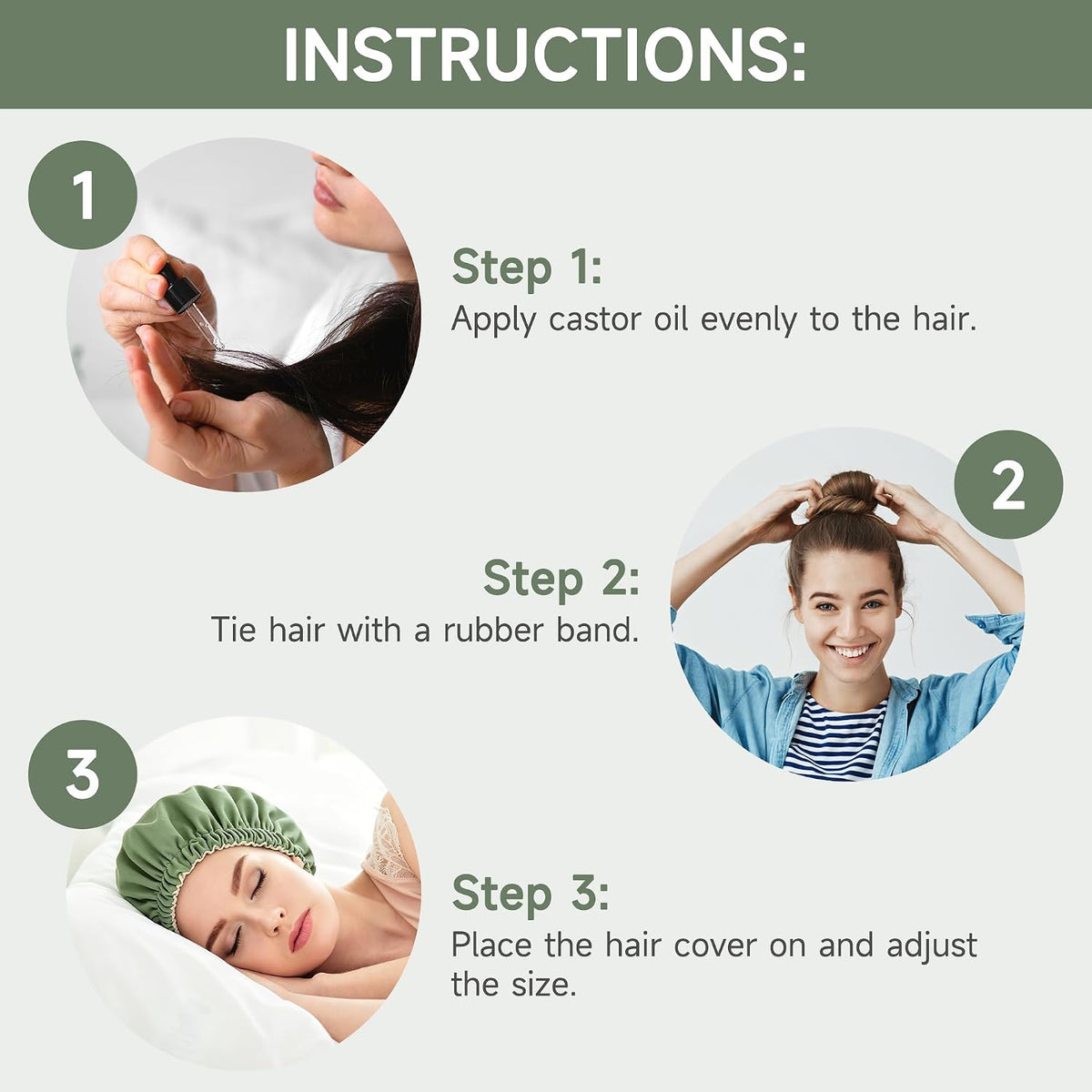 Paw Legend Castor Oil Pack Wrap Overnight Hair Wrap for Sleep Organic Cotton Reusable Hair Cap Cover, Dark Green