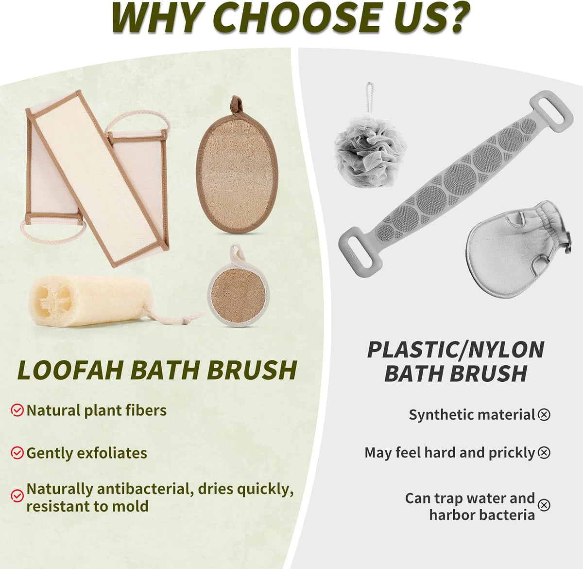 DEBETOOL 4-Piece Natural Loofah Back Scrubber with Face Scrubber Pad