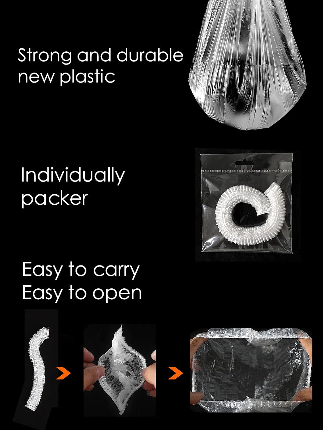 50Pcs Disposable Large Shower Cap for Long Braids Women XXL Oversized Disposable Plastic Shower Caps