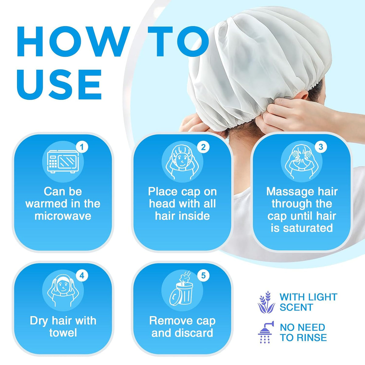 OK TAPE No Water Shampoo Caps (6 Pack) 3 Scents, Rinse Free Shower Cap