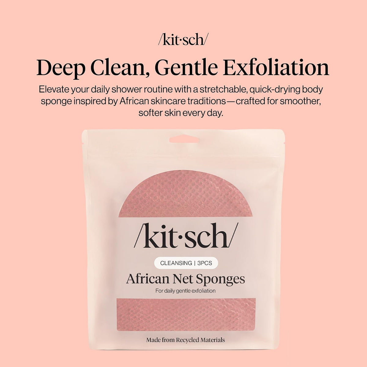 Kitsch African Net Sponge – Exfoliating Body Scrubber – Berry Pink, 3 Pcs
