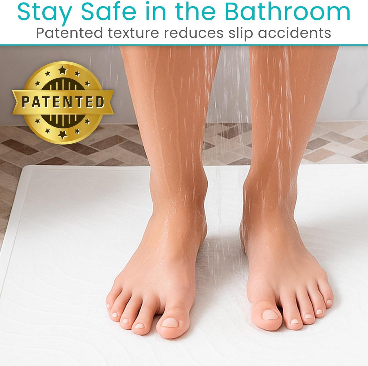 Vive Non-Slip Bath Mat with Suction Cups - 28" x 16" Extra Large Rubber Mat