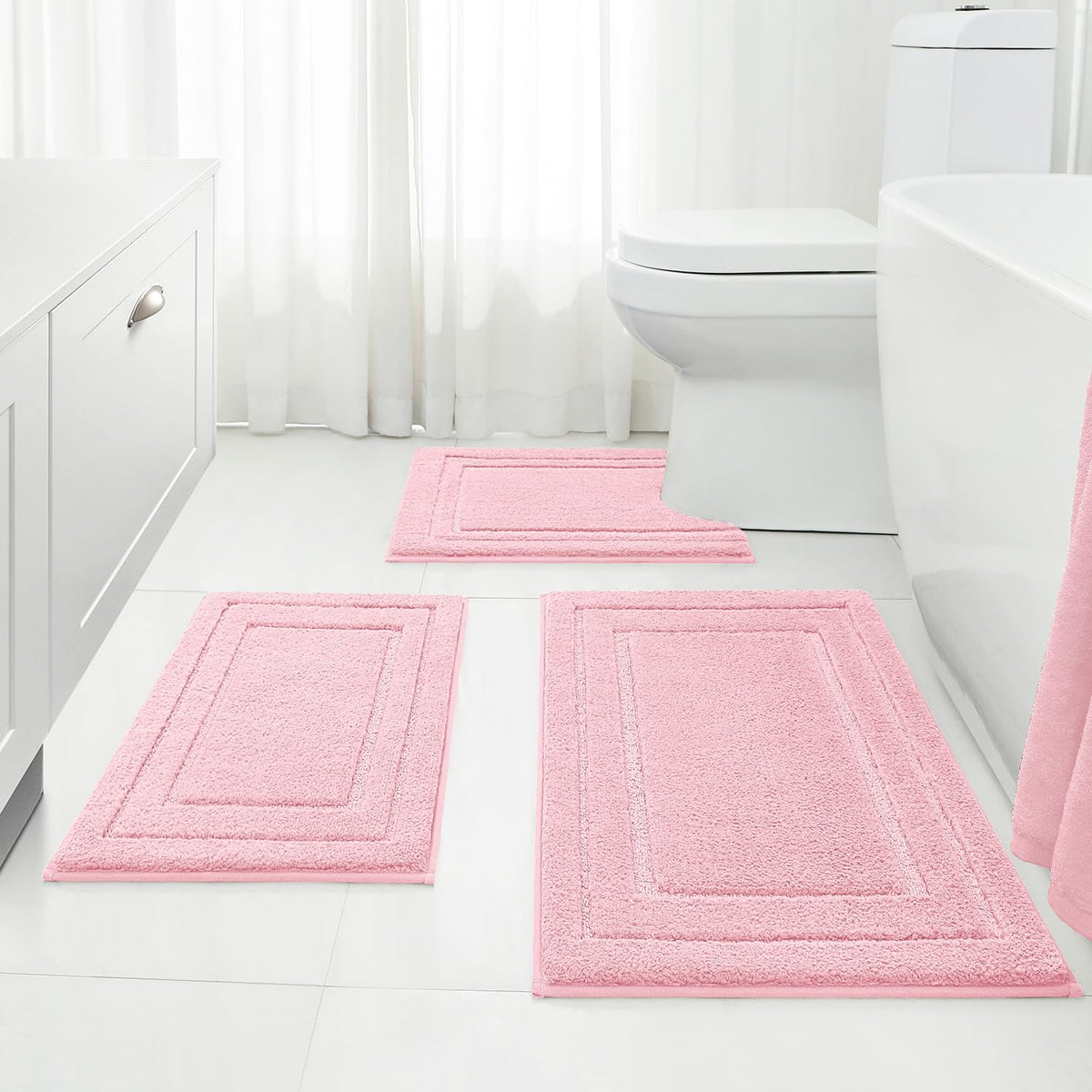 HOMEIDEAS Grey Bathroom Rugs Set of 3, Non Slip Bath Mats