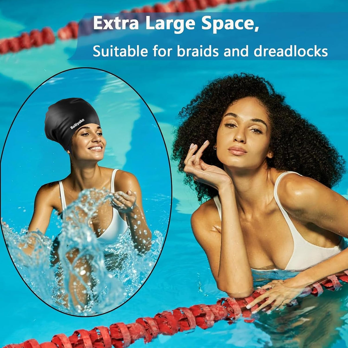 3 Pack Extra Large Swim Cap for Braids & Dreadlocks - Waterproof Silicone Swim Hat for Women with Long Thick Hair, Protective Swim Cap Cover Ears for Swimming, Shower, Bathing