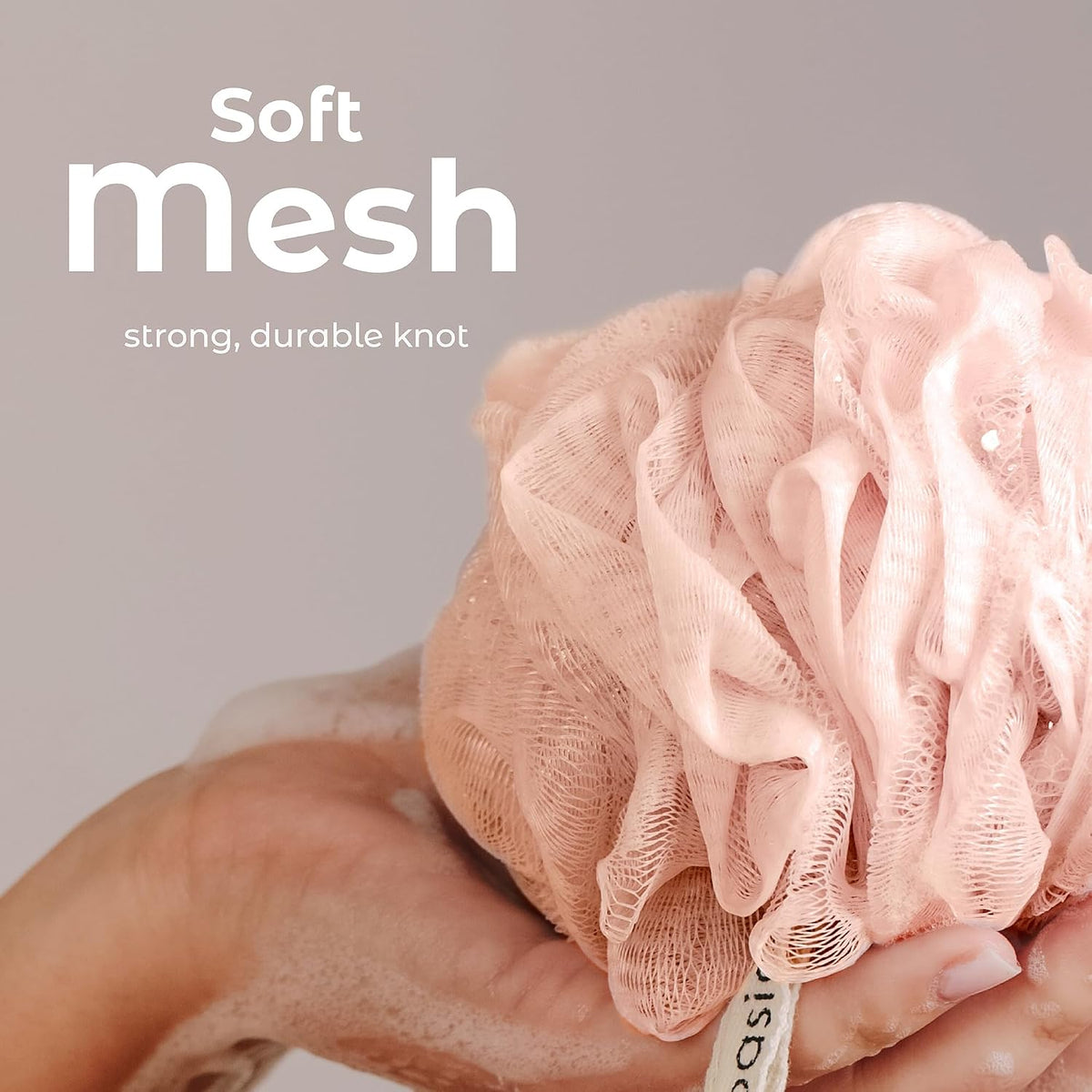 MainBasics Shower Loofah Sponge Pouf, Set of 3, Earthy Love
