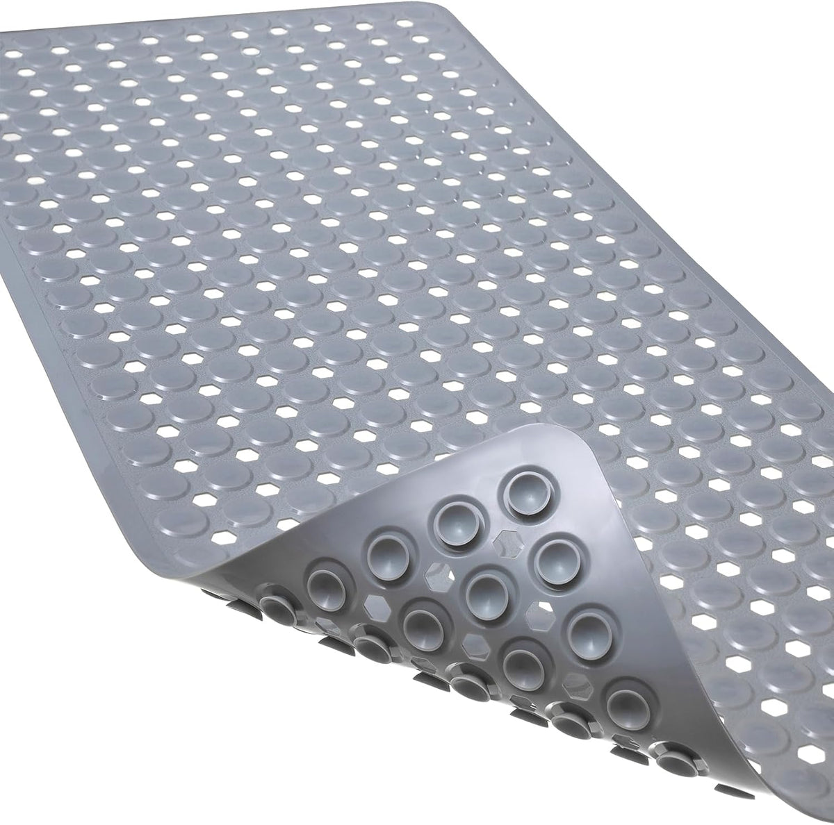 Non-Slip Bathtub and Shower Mats, Power Grip Bath Mat 35 x 16.3 Inch with Suction Cups and Drain Holes for Tub Bathroom Floor Safety, Machine Washable Soft Bathmat, Gray