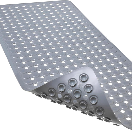 Non-Slip Bathtub and Shower Mats, Power Grip Bath Mat 35 x 16.3 Inch with Suction Cups and Drain Holes for Tub Bathroom Floor Safety, Machine Washable Soft Bathmat, Gray