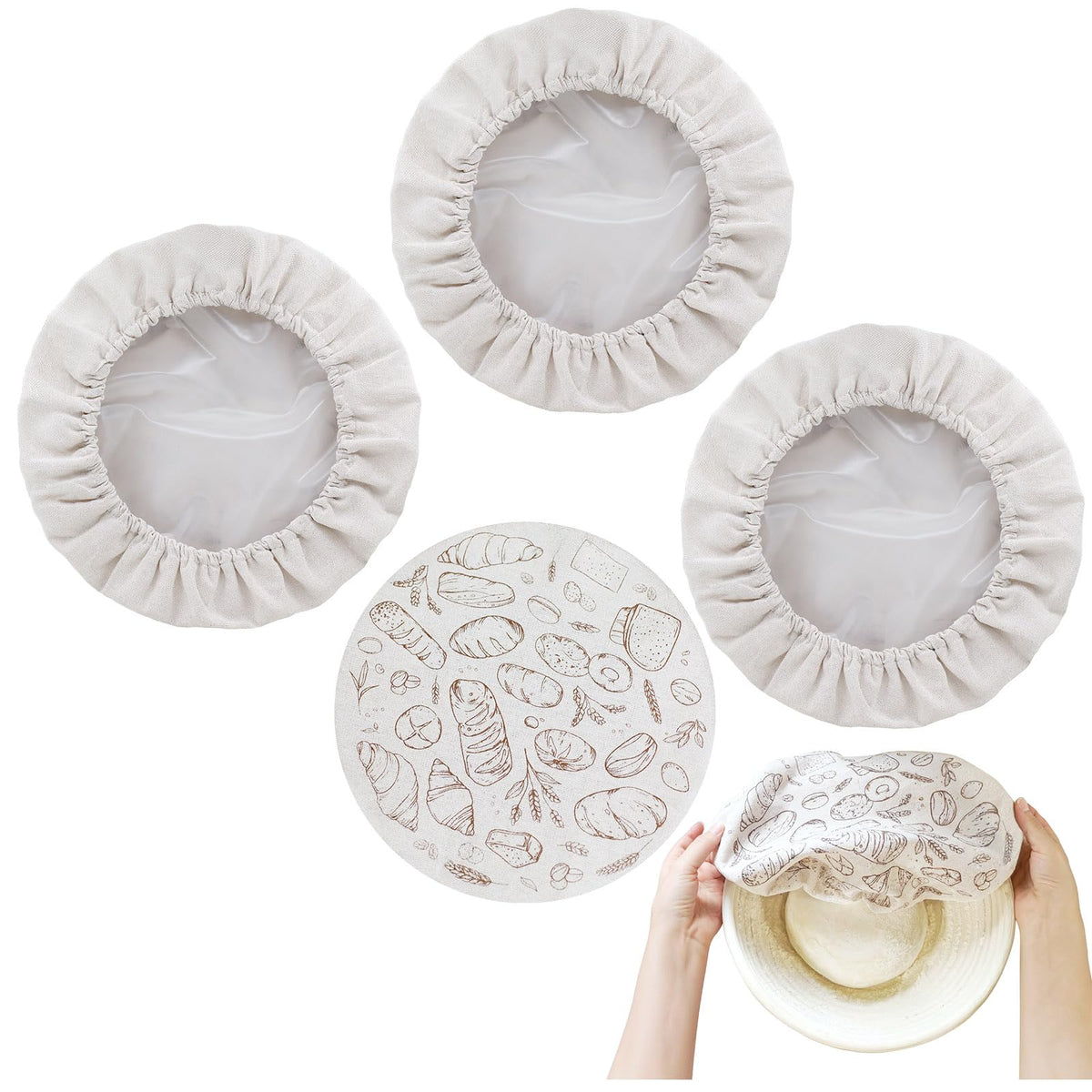 2 Pack 8 Inch Reusable Bowl Covers for Bread Proofing with Plastic Liner