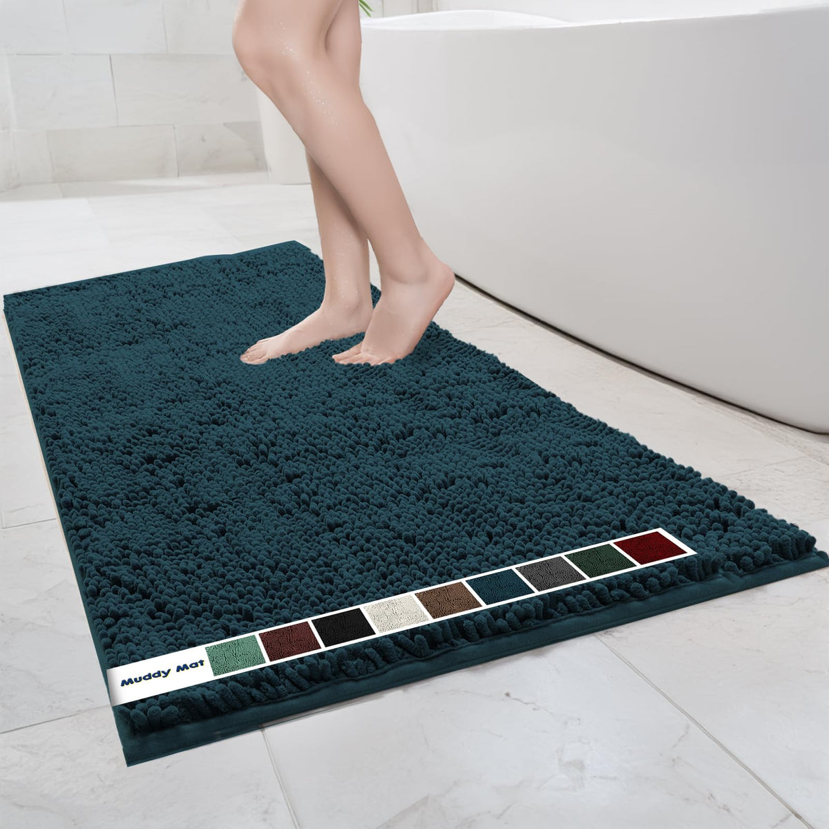 Muddy Mat Chenille Bathroom Rugs Quick Dry Microfiber Mats Non Slip Washable, Extra Thick, Soft and Highly Absorbent Bath Mats for Bathroom, Kitchen, and Shower Floor - Grey Medium 30"X19"