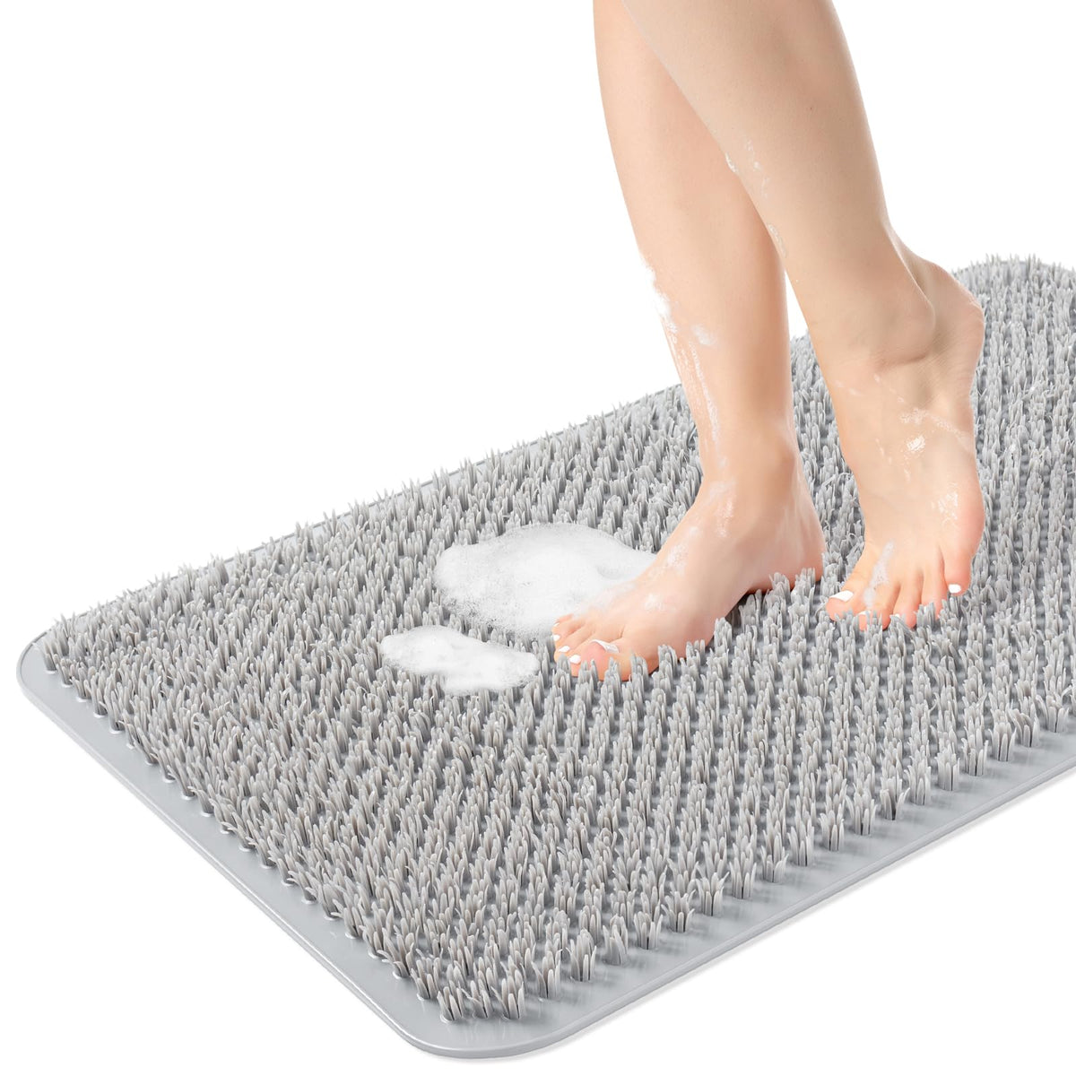 OTHWAY Non Slip Grassy Bathtub Mat : 25.6X13.4 inches Sturdy But Soft Bath Mat_Quick Drain Shower Floor Mat with Soft Bristles for Scrubbing Feet (Clear)