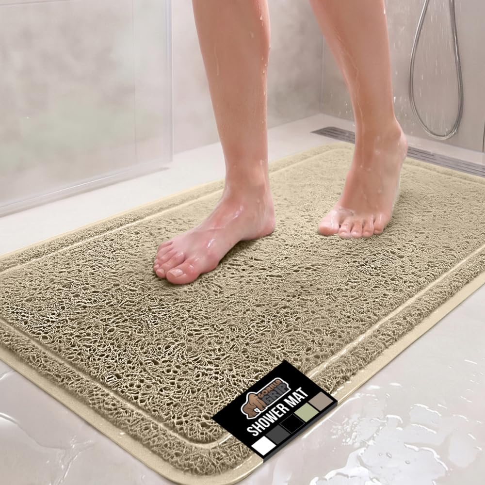 GORILLA GRIP Exfoliating Bath and Shower Mat, Textured Backing, 24x16 White