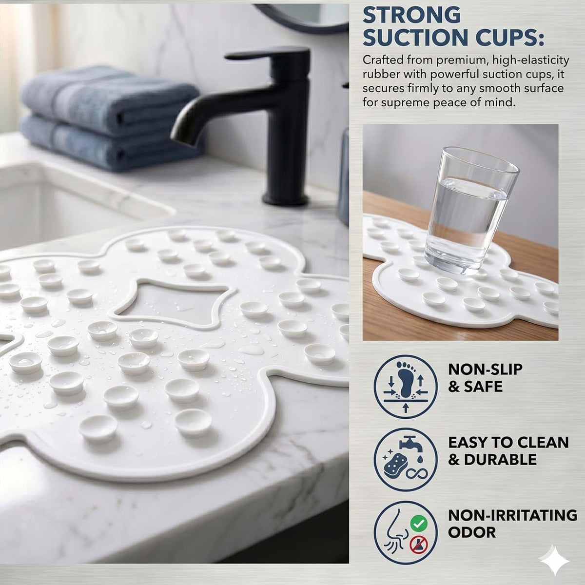 Webos Patented Non Slip Bathtub Mat Shower Bath Mats with Strong Suction Cups Superior Grip&Drainage Soft Heavy Duty Natural Rubber Bath Mat for Inside The tub (White, 28x16 inch)