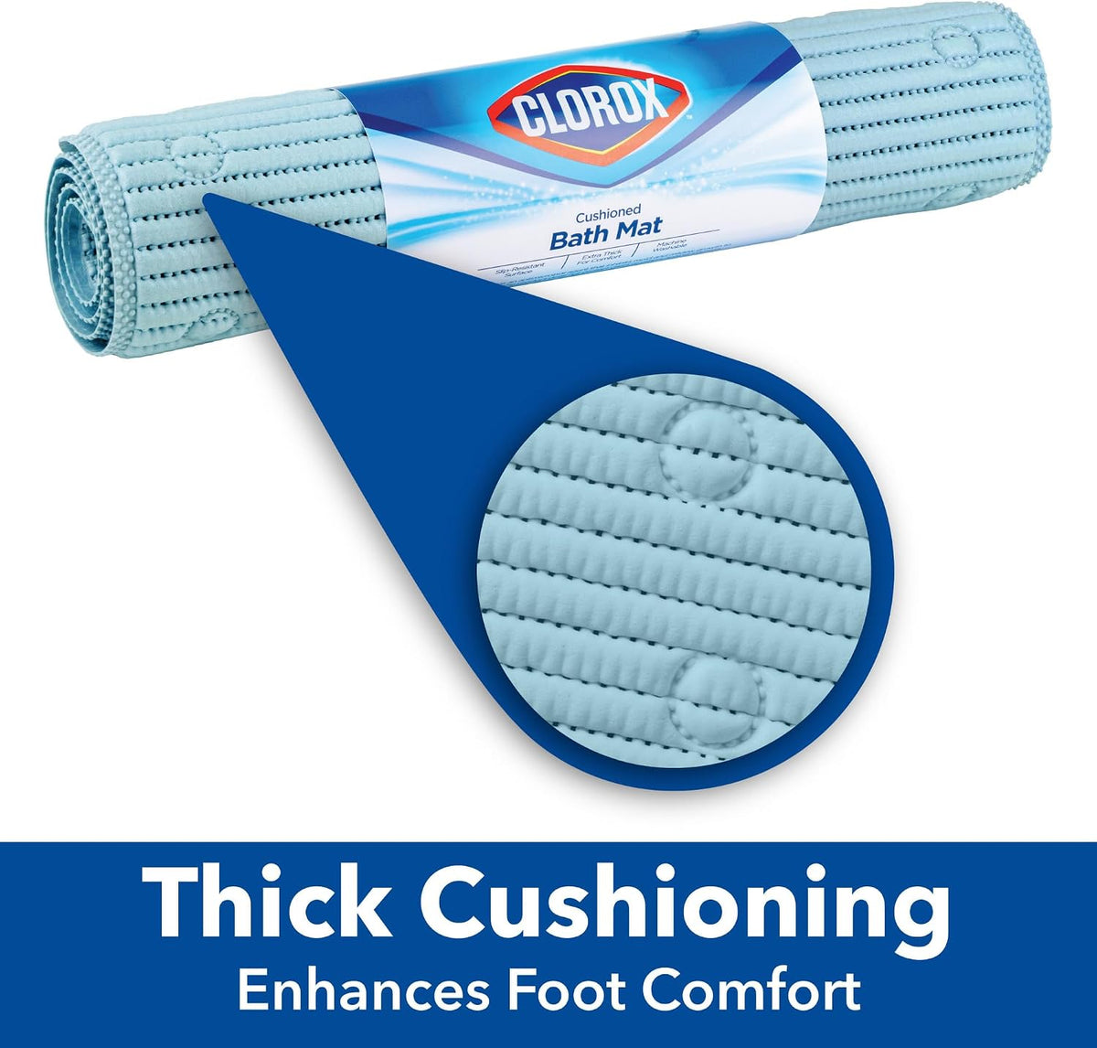 Duck Brand Clorox Cushioned Shower Mat, Non Slip Bathtub Mat with Suction Cups, 17 Inches x 36 Inches, White, 2 Pack