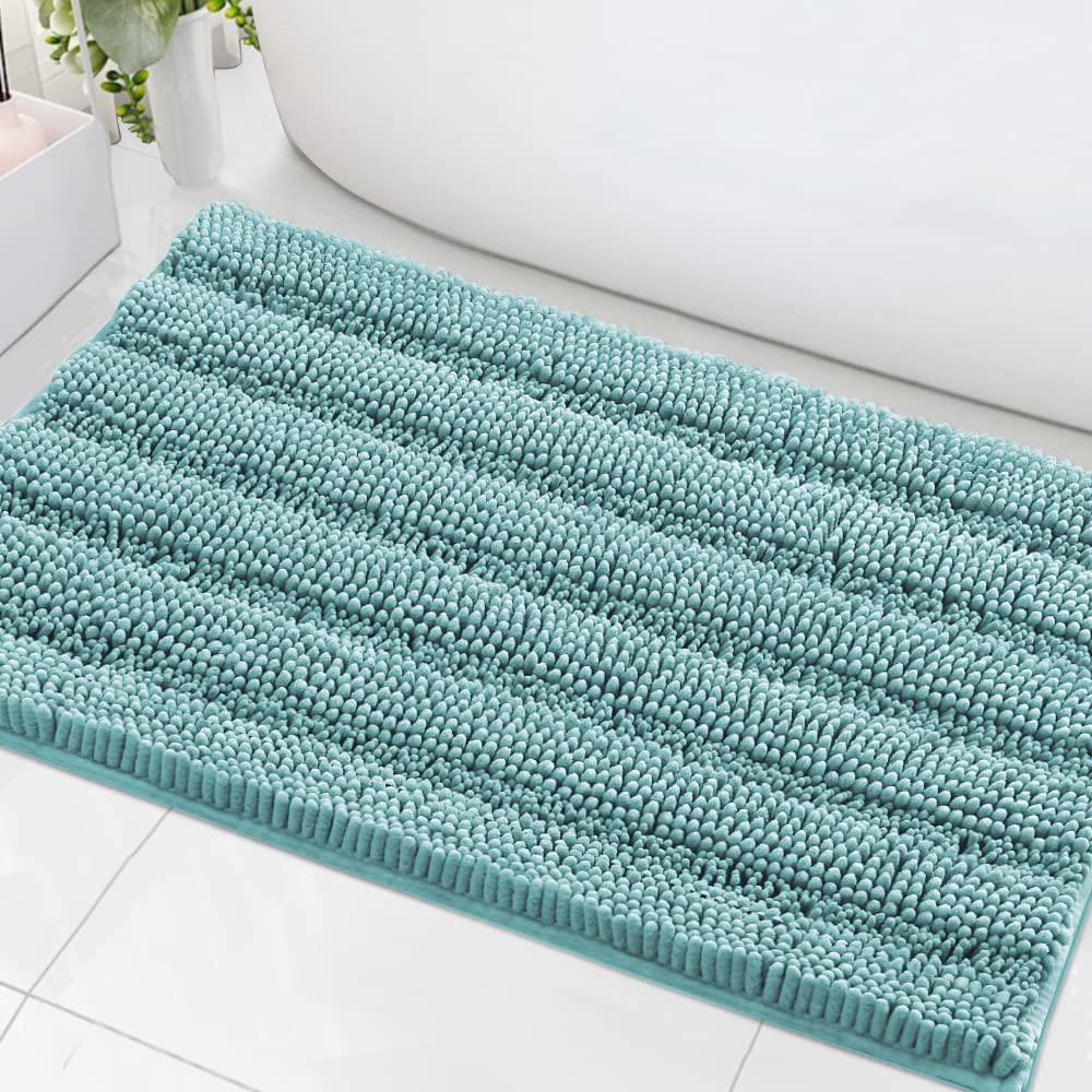 H.VERSAILTEX Grey Bathroom Rug Set Bath Mats, 2 Piece Bath Rugs Non Slip Thick Soft Chenille Striped Bath Rug Set, Bath Mats for Bathroom Sets (Grey, 20" x 32"/17" x 24")