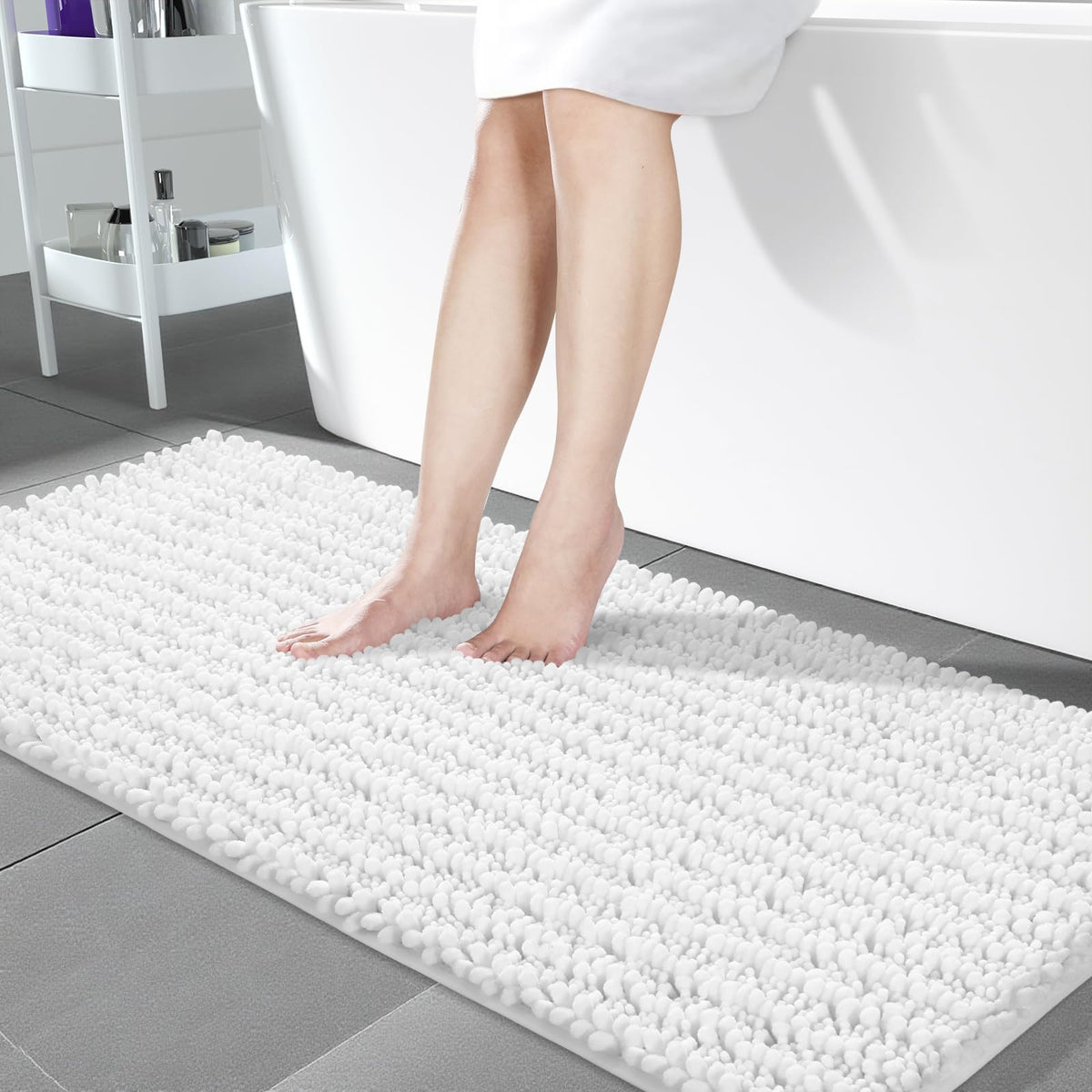 Yimobra Bathroom Rugs Non Slip Washable 32x20 Inch - Ultra Soft Absorbent Chenille Bath Mat, Quick Dry Shaggy Floor Carpet for Tub Shower, Gray Home Decor Accessories