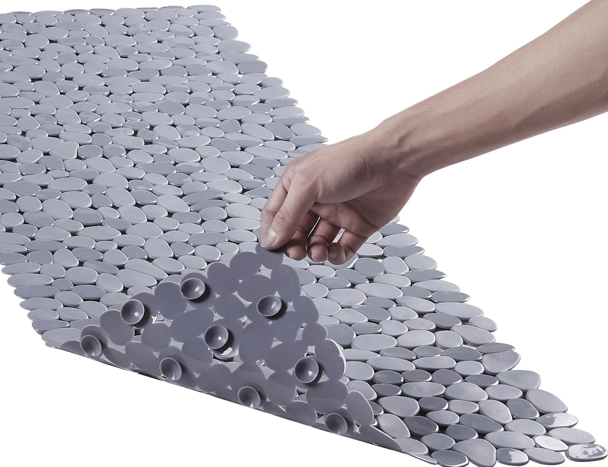 Webos Bath Shower Mat Non Slip: Extra Large Pebble Bathtub mat for Families, Anti Slip Shower Matt with Drain Holes Suction Cups Tub Mat - 16 X 40 Inch Black