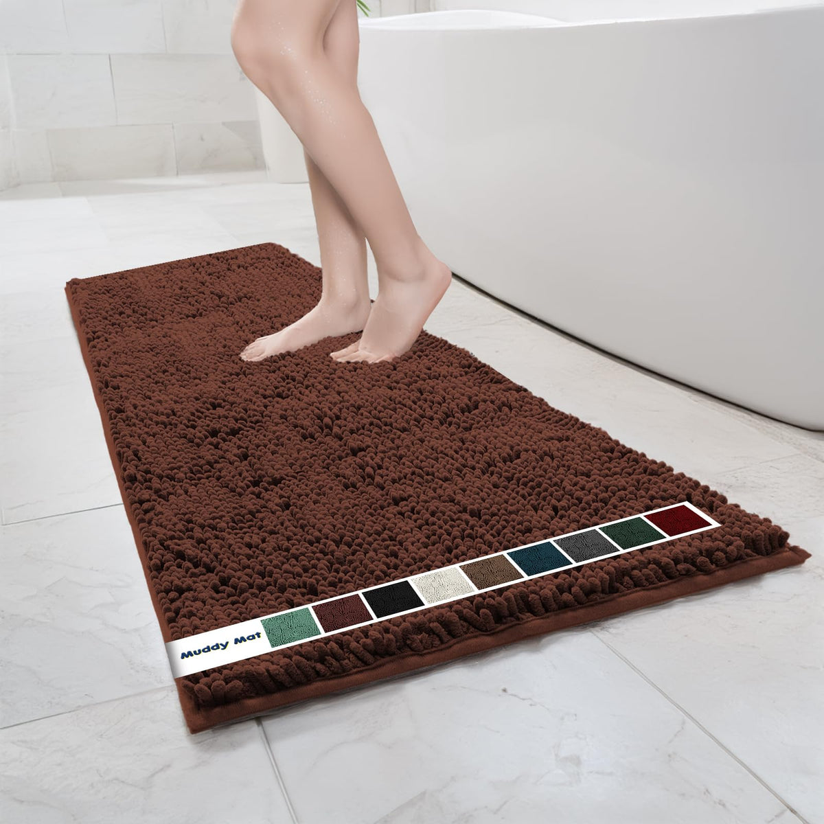 Muddy Mat Chenille Bathroom Rugs Quick Dry Microfiber Mats Non Slip Washable, Extra Thick, Soft and Highly Absorbent Bath Mats for Bathroom, Kitchen, and Shower Floor - Grey Medium 30"X19"