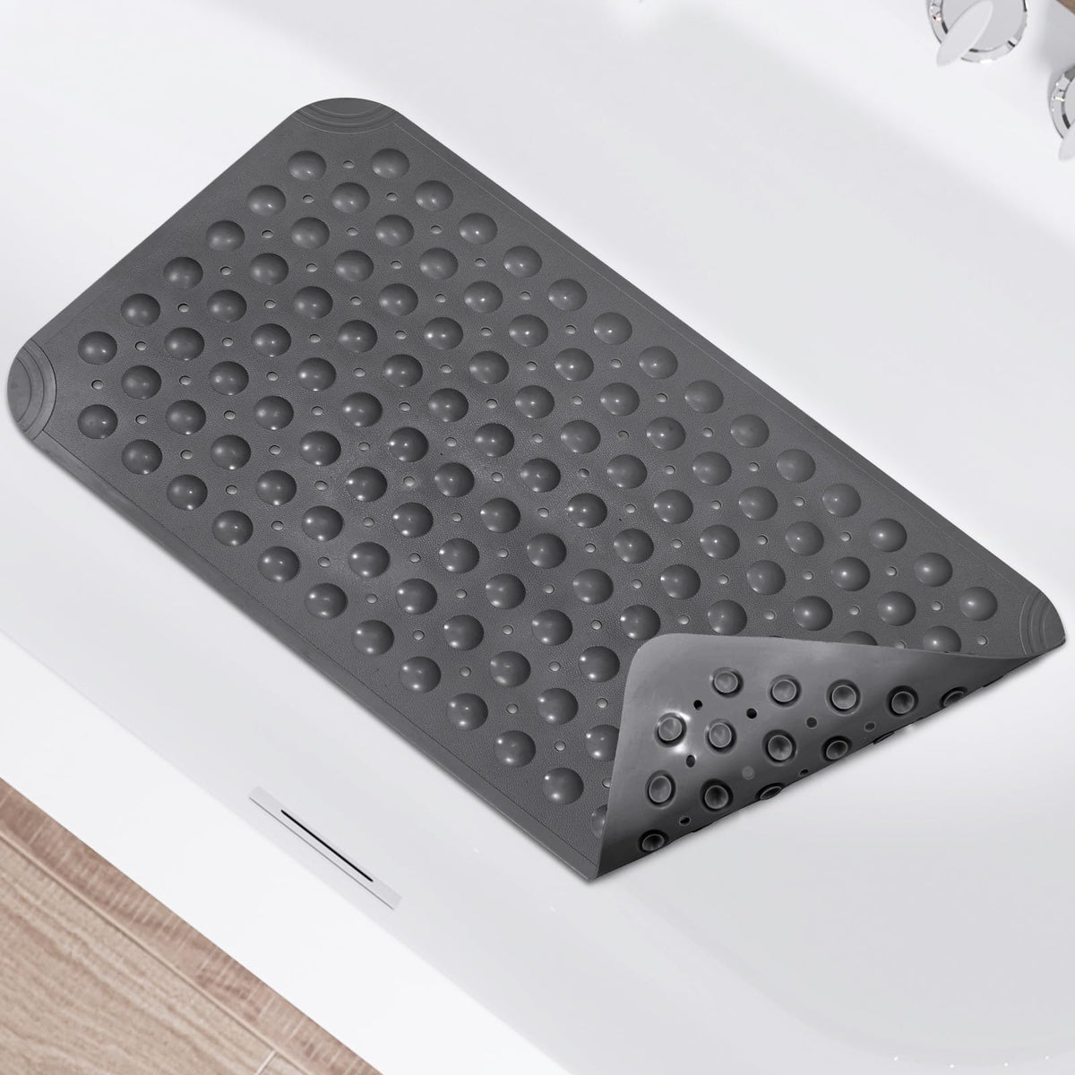 WarmSnow（TPE） Long Bathtub Mat Non Slip 39.5 x 16 Inch, Inside Shower Mats with Suction Cups & Drain Holes, Soft TPE Bath Mat for Tub, Quick-Drain Bathroom Floor Mats, Dark Gray