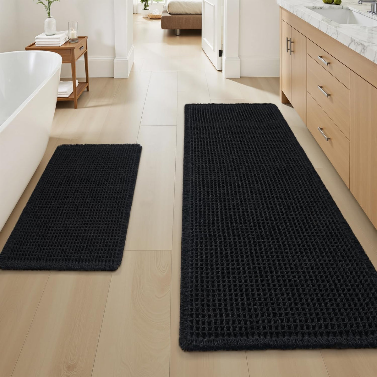 Upgraded Waffle Bath Mat Ultra Absorbent Non Slip Bathroom Mat, 18" x 30"