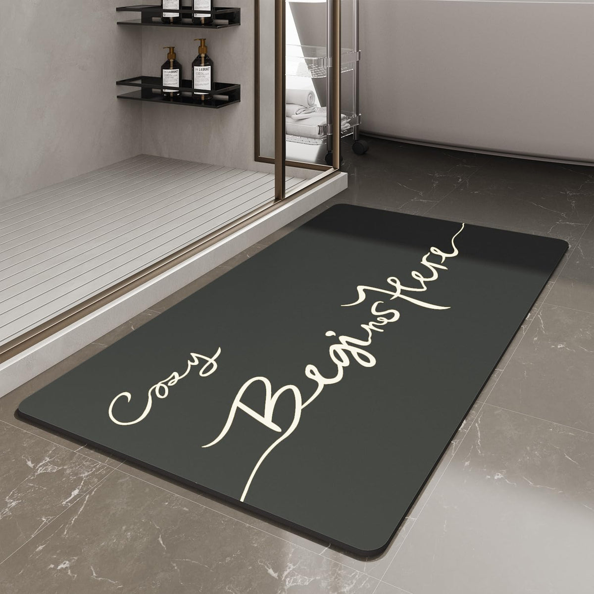MontVoo-Bath Mat-Bath Mat Rug Non Slip Super Absorbent Stain Resistant Quick Dry Thin Bathroom Rug-Bath Mats for Bathroom Floor Bathtub Vanity-Bathmat Bath Rug Easy Care-17"x27" Darkgrey