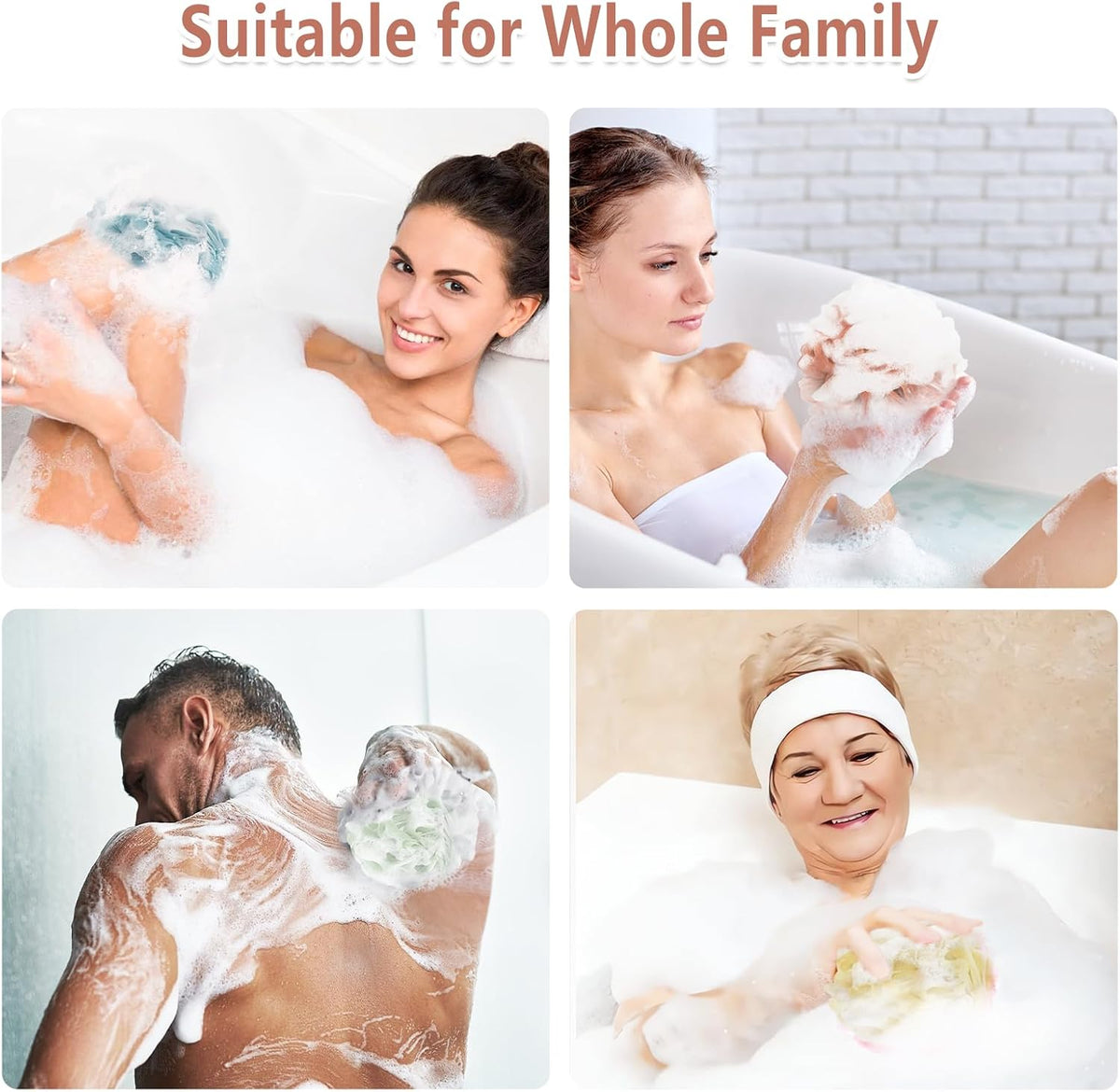 Rnoafmu Shower Loofah Bath Sponge, 60G Loofa Exfoliating Body Scrubber