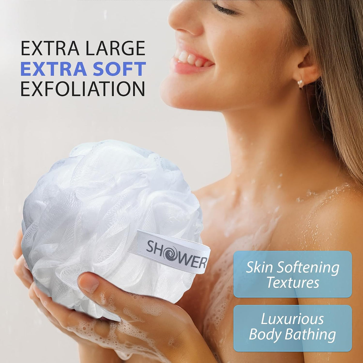SHOWER BOUQUET Loofah Bath-Sponge XL Soft-Pastel-Colors 4-Pack Extra Large