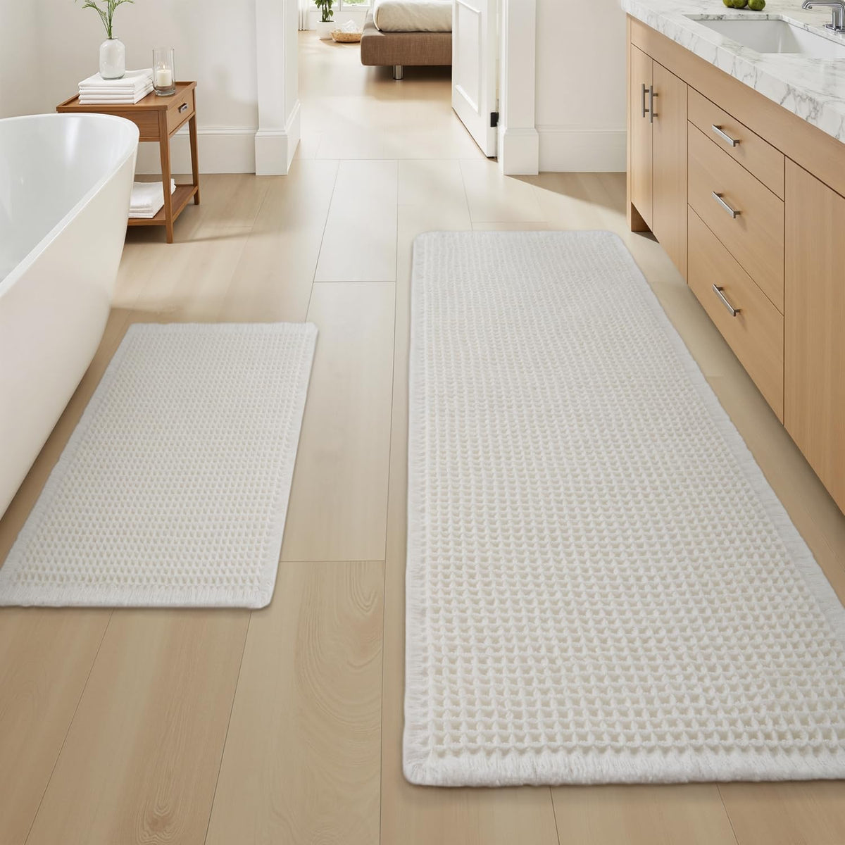 Upgraded Waffle Bath Mat Ultra Absorbent Non Slip Bathroom Mat, 18" x 30"
