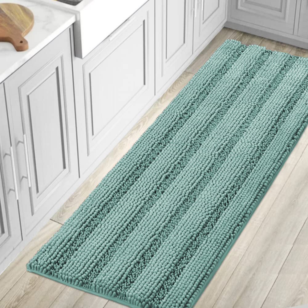 H.VERSAILTEX Grey Bathroom Rug Set Bath Mats, 2 Piece Bath Rugs Non Slip Thick Soft Chenille Striped Bath Rug Set, Bath Mats for Bathroom Sets (Grey, 20" x 32"/17" x 24")