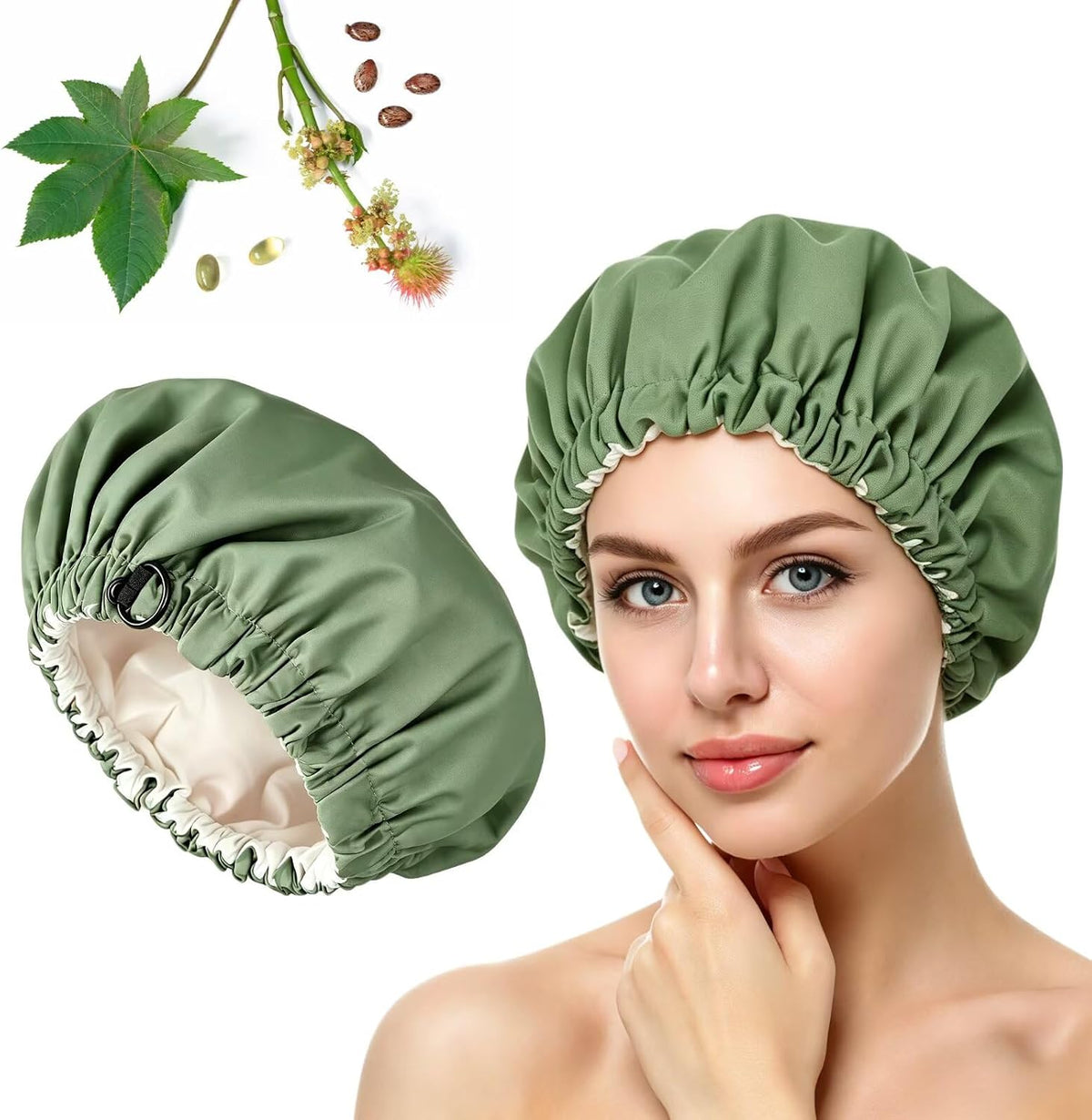 Paw Legend Castor Oil Pack Wrap Overnight Hair Wrap for Sleep Organic Cotton Reusable Hair Cap Cover, Dark Green