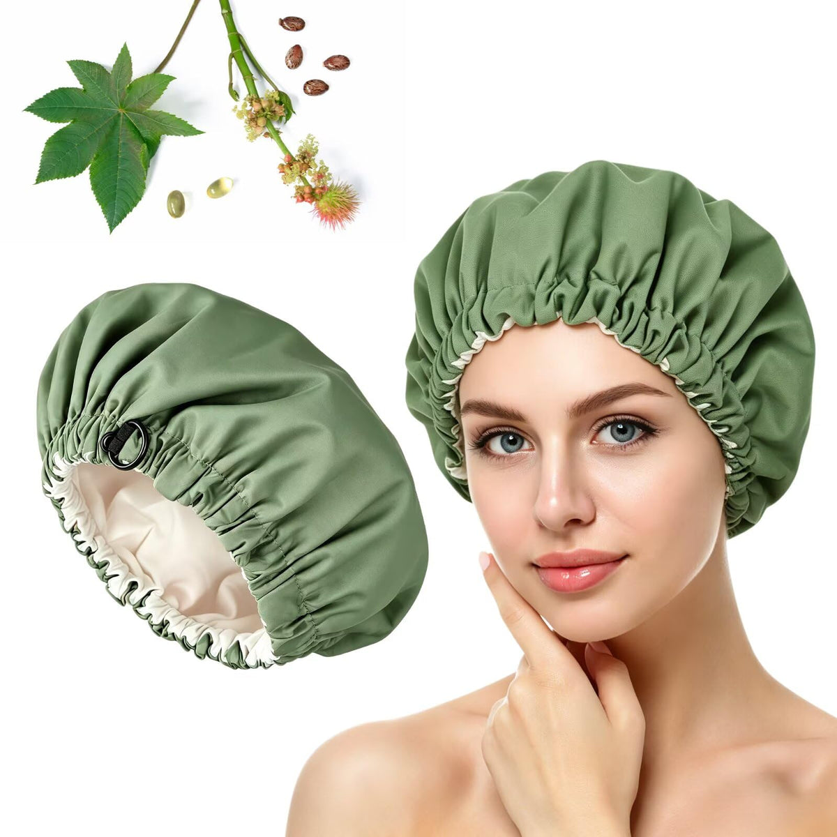 Paw Legend Castor Oil Pack Wrap Overnight Hair Wrap for Sleep Organic Cotton Reusable Hair Cap Cover, Dark Green