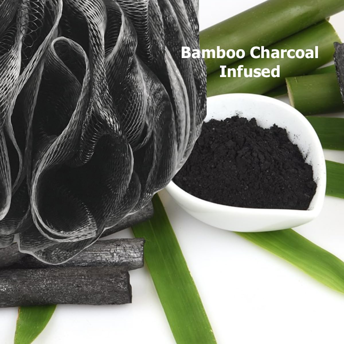 SHOWER BOUQUET Color-Charcoal Back-Loofah-with-Handle | 2-Pack Loofa Lufa