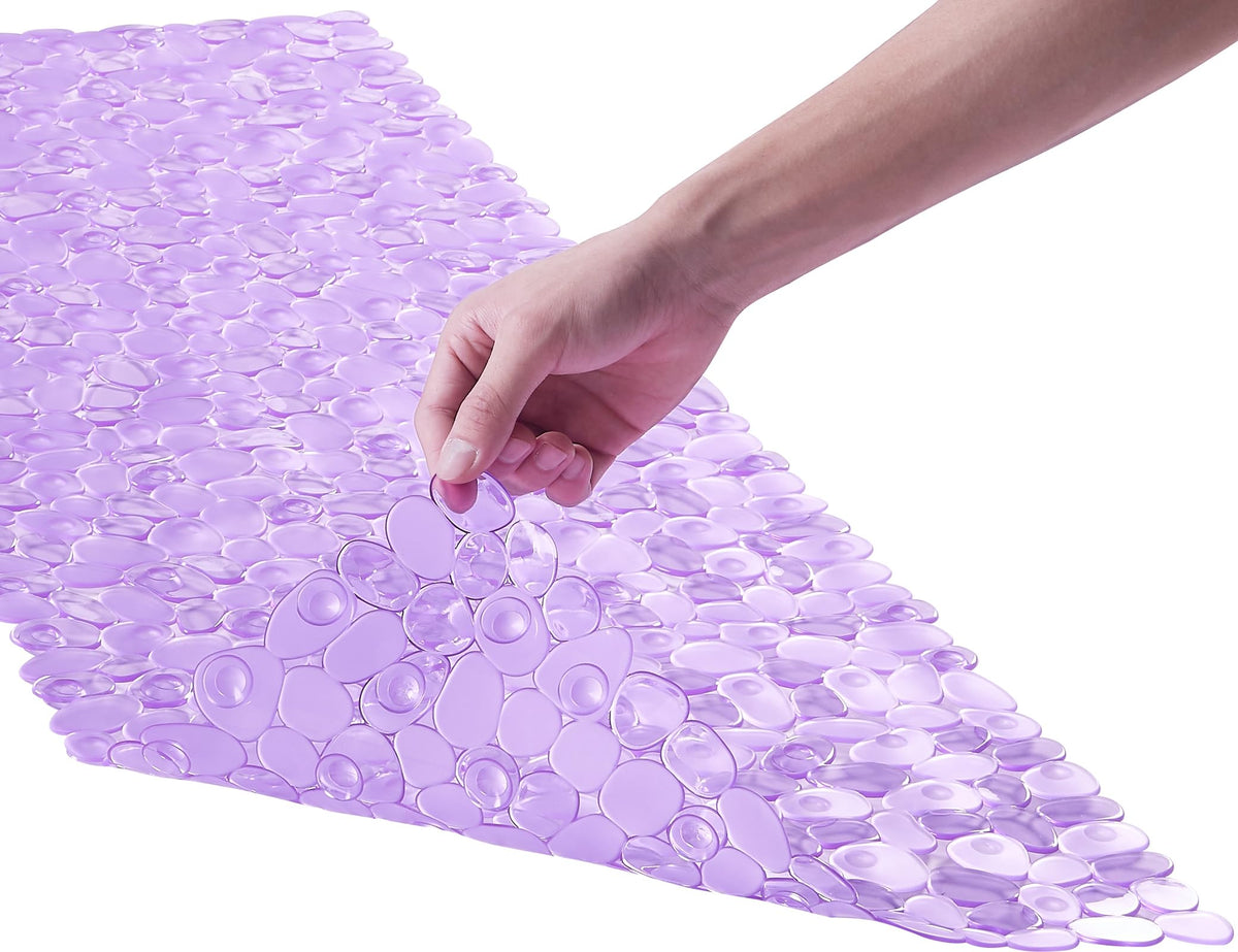 Webos Bath Shower Mat Non Slip: Extra Large Pebble Bathtub mat for Families, Anti Slip Shower Matt with Drain Holes Suction Cups Tub Mat - 16 X 40 Inch Black