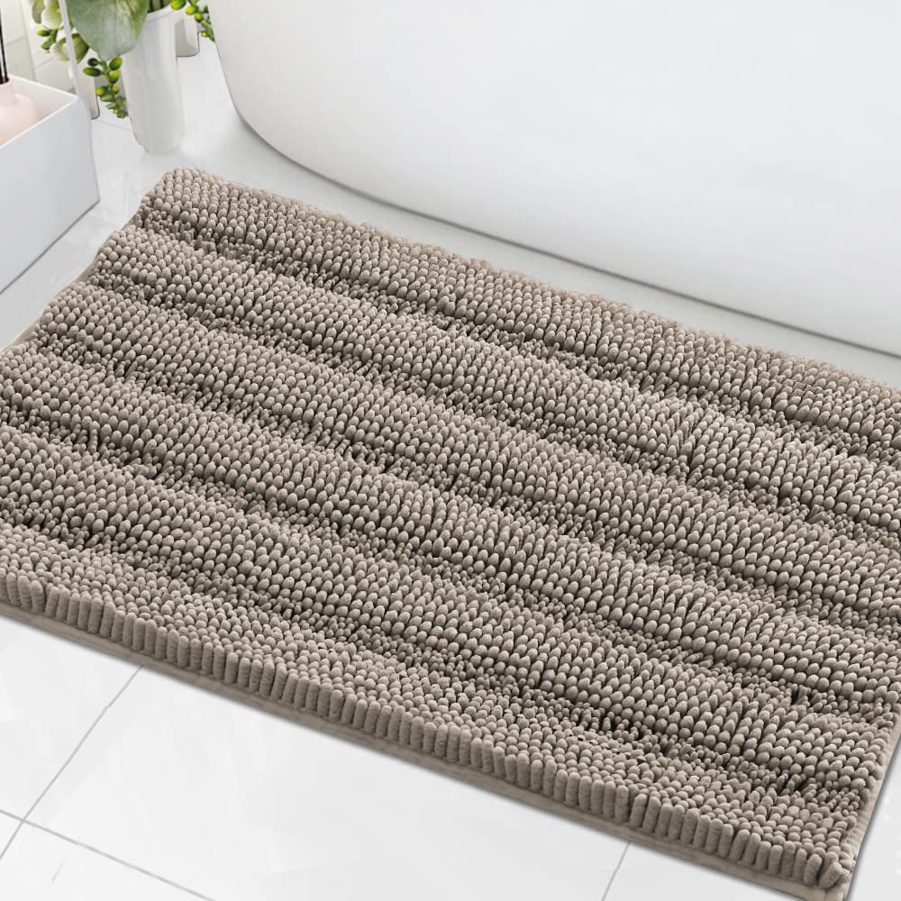 H.VERSAILTEX Grey Bathroom Rug Set Bath Mats, 2 Piece Bath Rugs Non Slip Thick Soft Chenille Striped Bath Rug Set, Bath Mats for Bathroom Sets (Grey, 20" x 32"/17" x 24")