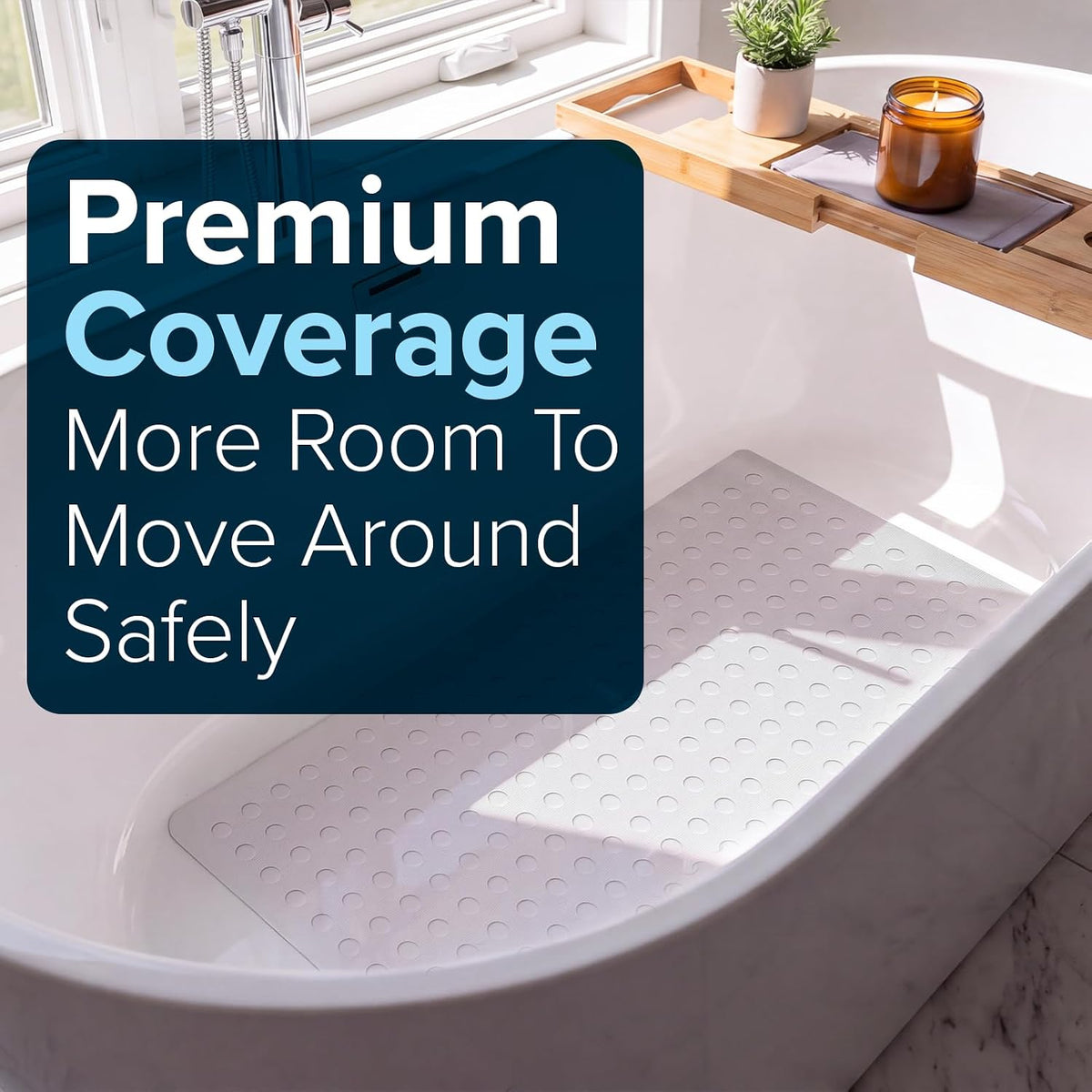 SlipX Solutions Anti Mold Rubber Non Slip Bathtub Mat, 18x36, White