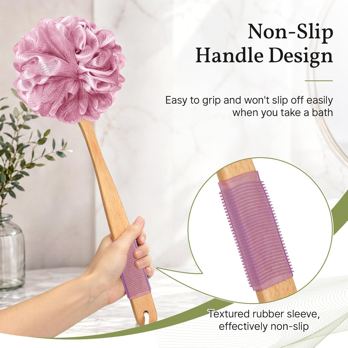AmazerBath Loofah Back Scrubber for Shower, Loofah Sponge with Handle, Pink