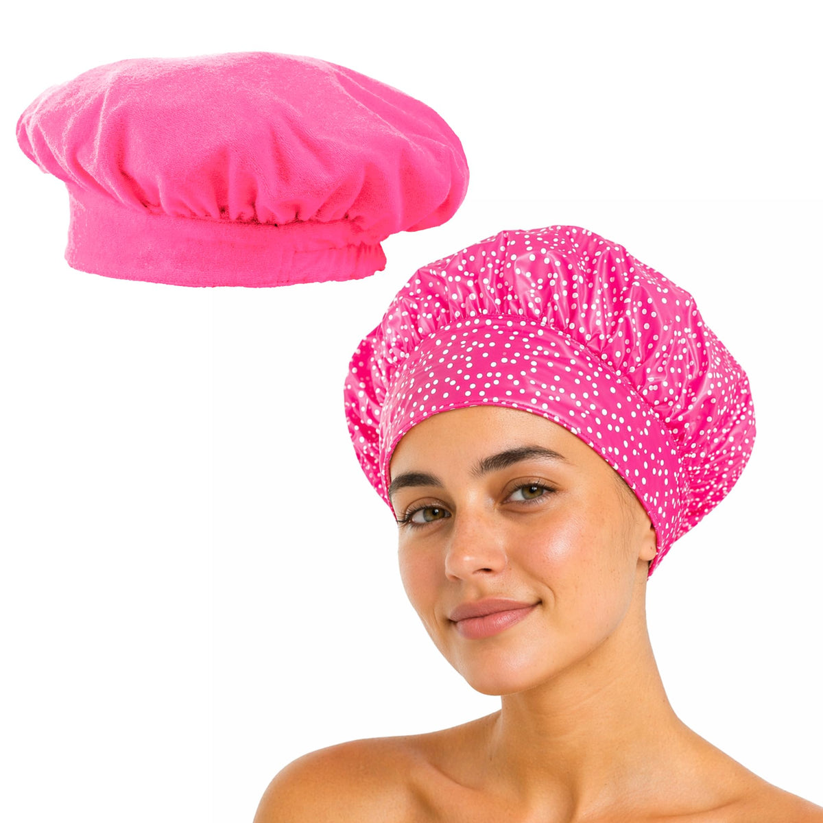 TIARA Reversible, Reusable, Waterproof Shower Cap – Large Shower Cap for Long. Short, Braided, or Thick Hair, Reversible Deep Conditioning Hair Cap, Soft Terry Lined, Machine Washable (Blue Dots)
