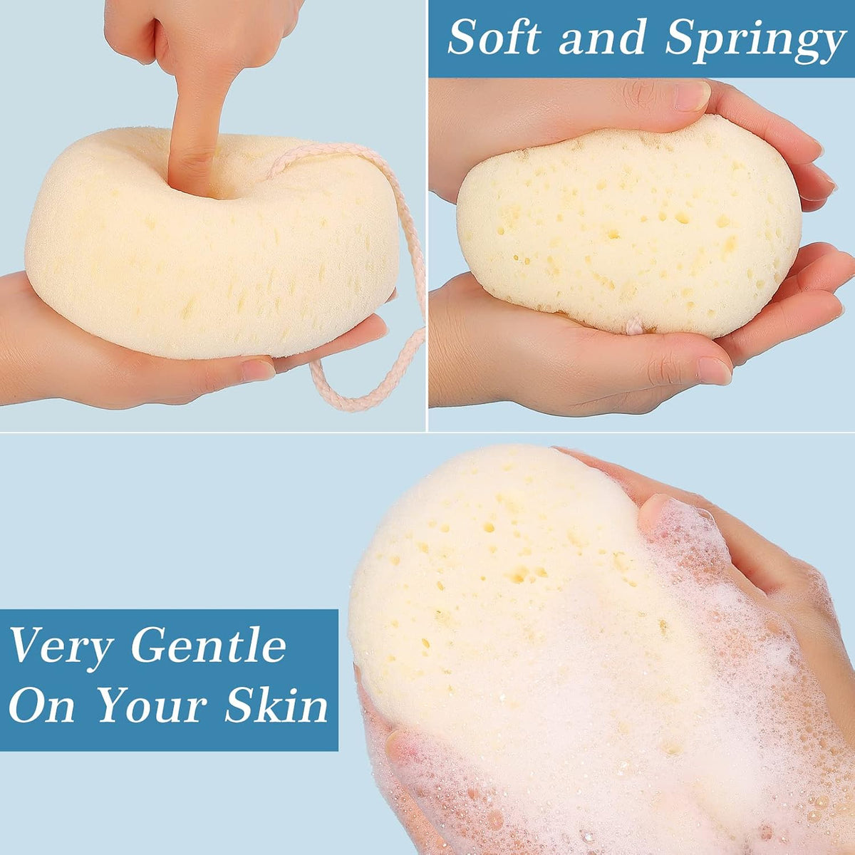 Body Bath Sponges for Women, Soft & Gentle Exfoliating, 3‑Pack