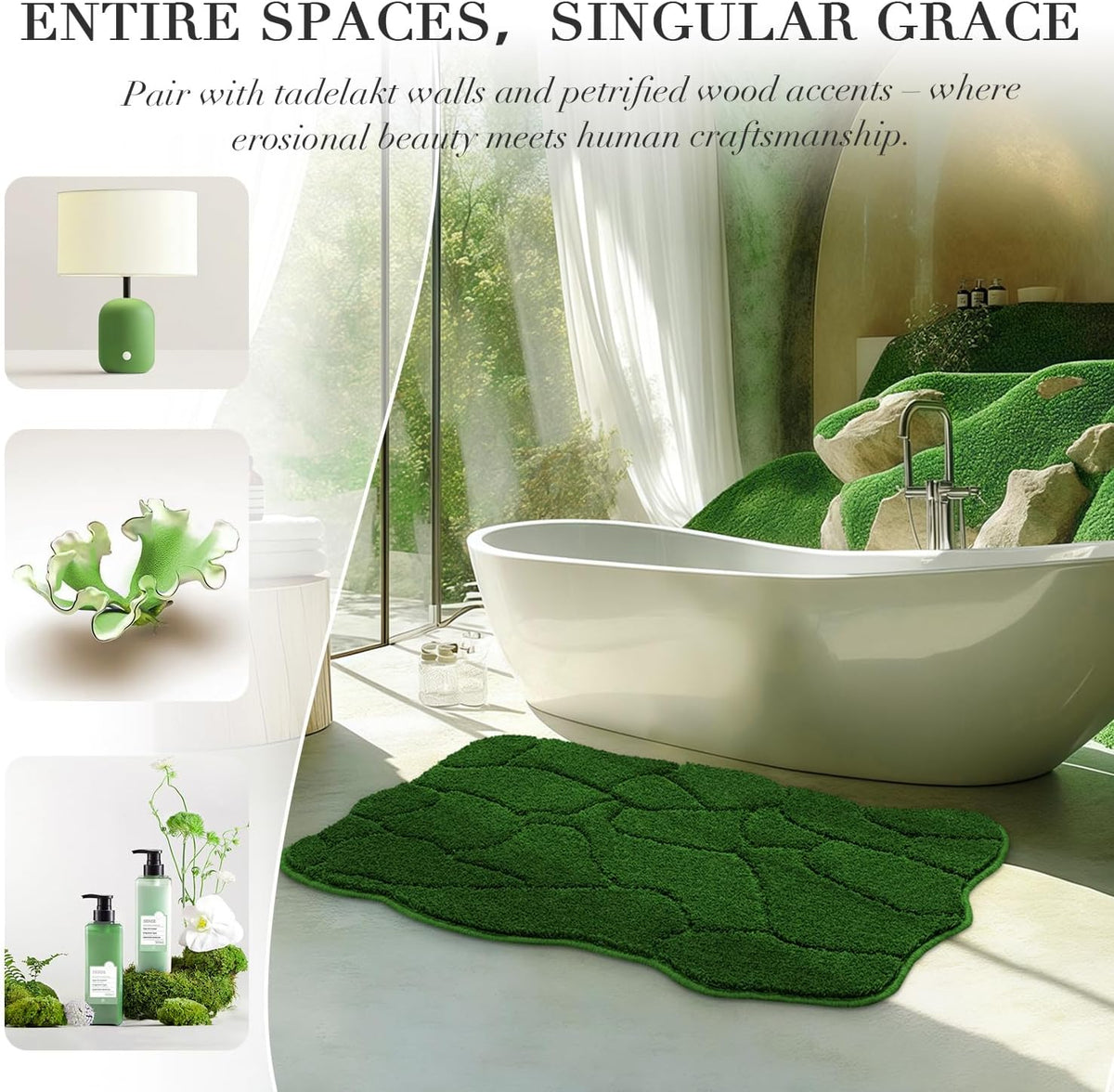 BSICPRO Bathroom Rugs, 32x20 Scalloped Bath Mats, Forest Green