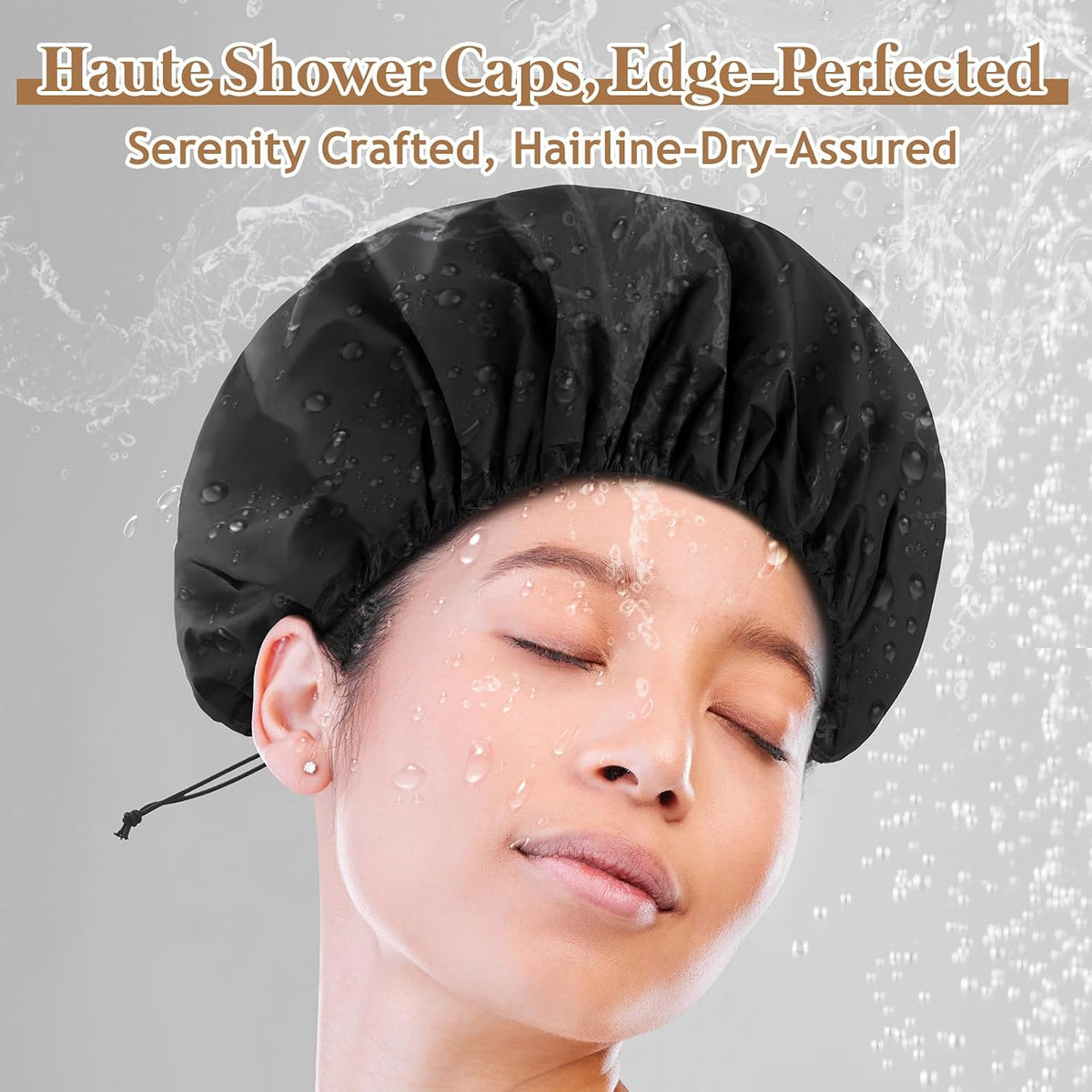 Sheomern 2 Pcs 15" XL Extra Large Terry Lined Shower Cap, Adjustable Dual Waterproof Shower Cap for Women Reusable Soft Hair Cap Bath Cap for Long Braids, Thick Hair, Locs, Curly Hair