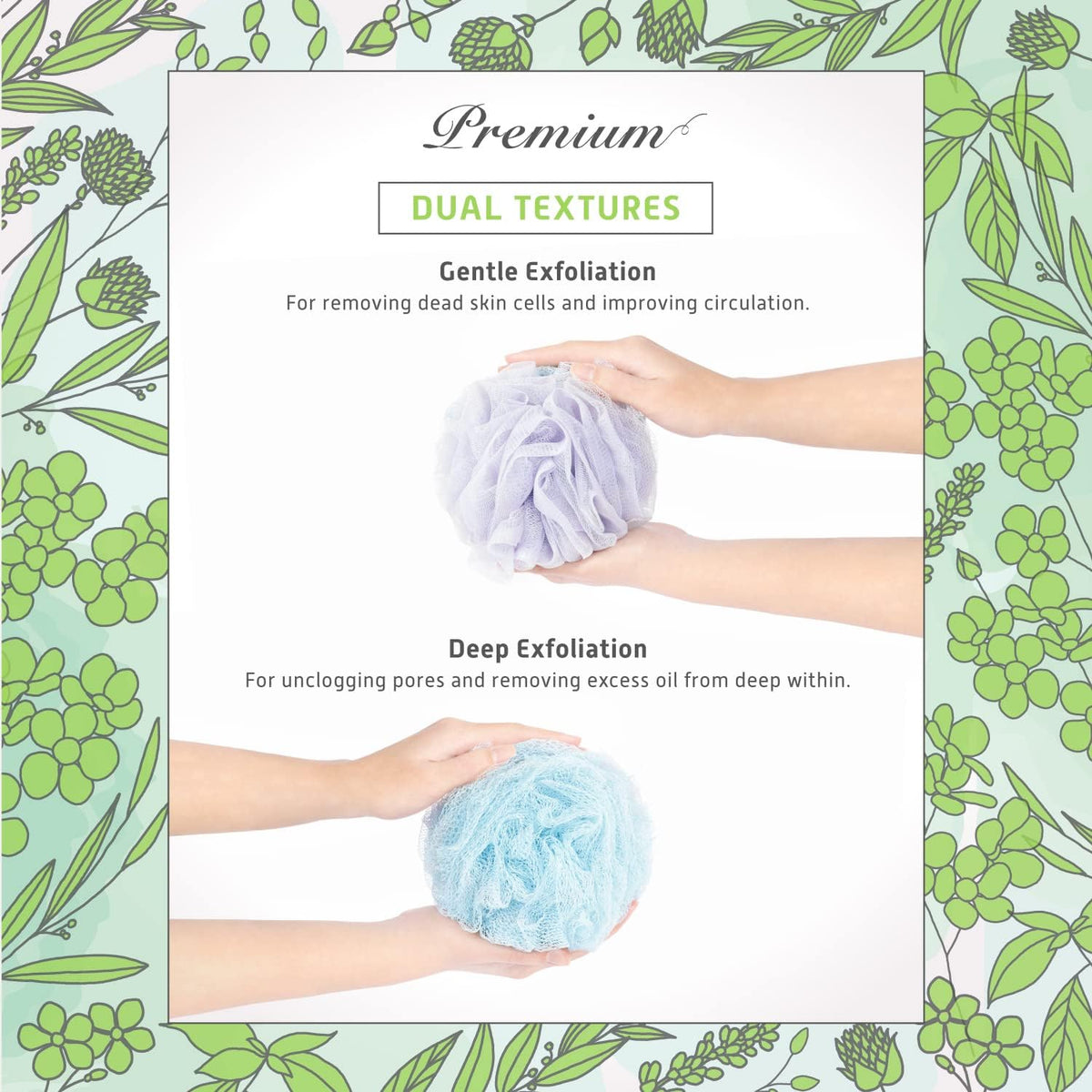 Spongentle Shower Loofah Bath Sponge, Body Scrubber with Soft Mesh, Exfoliating Bath Pouf and Body Wash Sponge for Women and Men, Bath Accessories Cleaning Tool, Large 60g 4 Pack