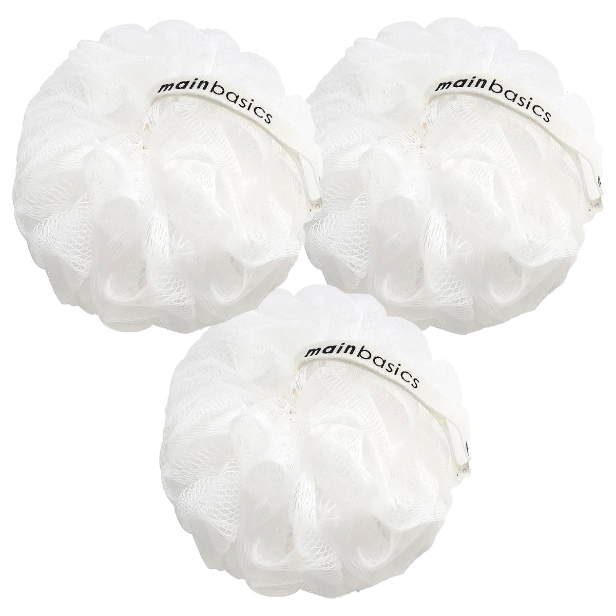 MainBasics Shower Loofah Sponge Pouf, Set of 3, Earthy Love